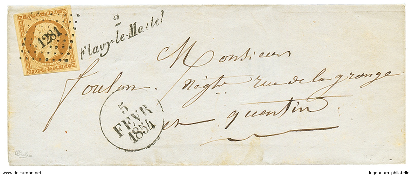 1854 10c PRESIDENCE (n°9) Filet à Peine Effleuré En Un Point Sinon TTB Margé Obl. PC 1281 + Cursive 2 FLAVY-LE-MARTEL +  - 1852 Louis-Napoleon