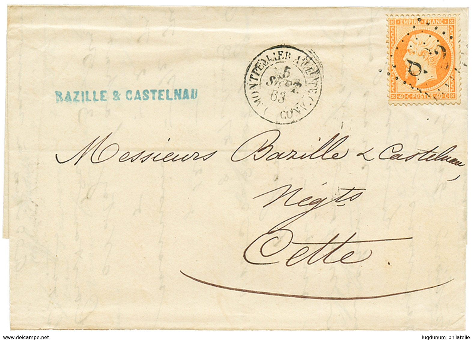 CONVOYEUR - PRECURSEUR : 1860 40c(n°16) Obl. GC 822 + MONTPELLIER A CETTE (CONV.) Sur Lettre Avec Texte De MONTPELLIER P - 1853-1860 Napoleone III