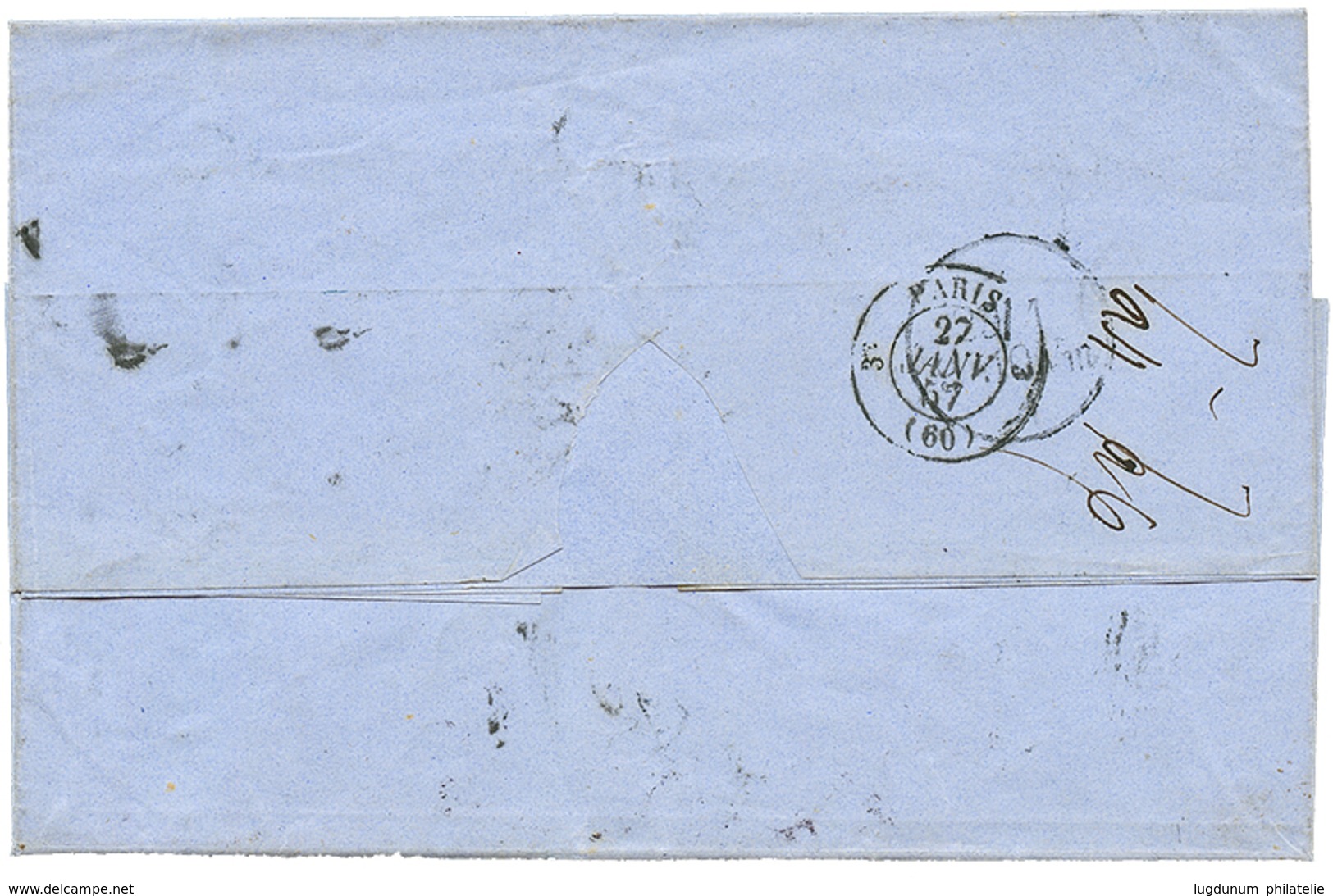 "1F Pour BERLIN" : 1857 2 Paires + 1 Ex. Du 20c(n°14) Sur Lettre De PARIS Pour BERLIN. TB. - 1853-1860 Napoleone III