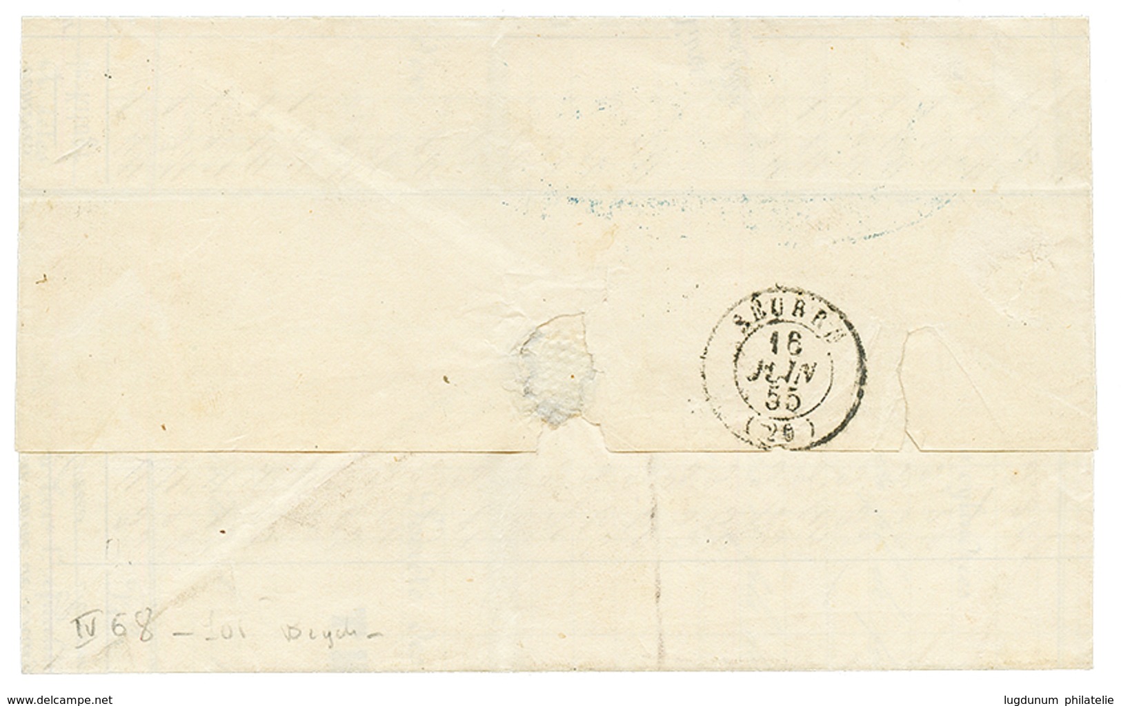 1855 20c Bleu FONCE Sur VERT Obl. PC 1102 + T.15 DIJON Sur Lettre. Cote 360€. Signé CALVES. Luxe. - 1853-1860 Napoleone III