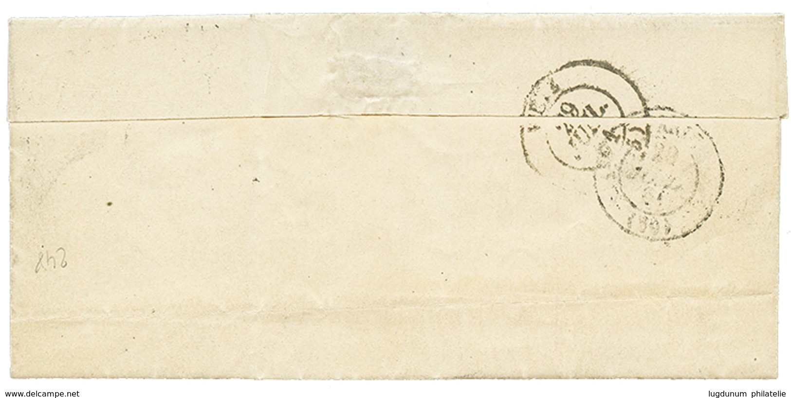 1861 20c(n°14) Type II Bleu Sur Lilas Obl. PC 1152 + T.15 DUNKERQUE Sur Lettre. Certificat MIRO (1959). Superbe. - 1853-1860 Napoleone III