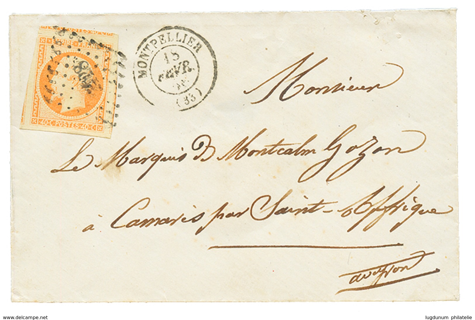 1858 40c(n°16) Avec 4 Marges énormes (3 Voisins) Sur Lettre De MONTPELLIER. Exceptionnel. - 1853-1860 Napoleone III