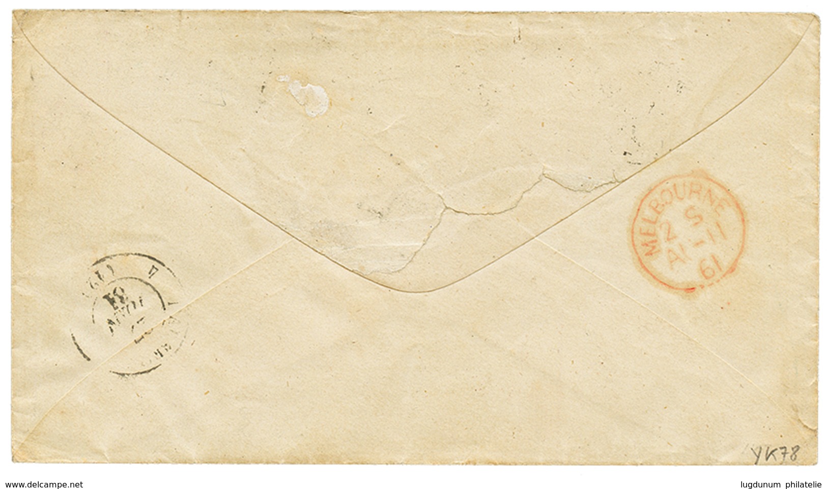 1861 80c(n°17) TB Margé Obl. Sur Enveloppe De PARIS Pour MELBOURNE AUSTRALIE. Destination Rare Avec émission NON DENTELE - 1853-1860 Napoléon III