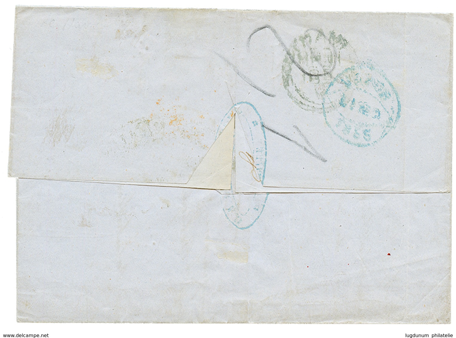 1855 10c(n°13) + 40c(n°16)+ Paire 80c(n°17) Pd Obl. PC 1495 + BUREAU MARITIME LE HAVRE Rouge + FOREIGN PAID Sur Lettre P - 1853-1860 Napoleone III