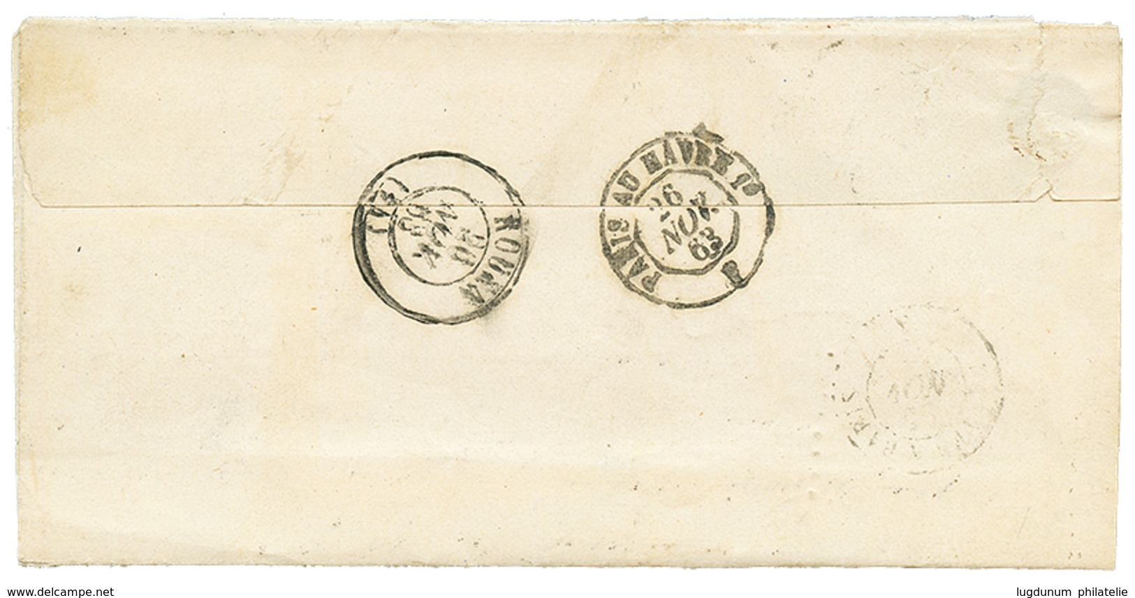 1863 20c(n°22)x3 Obl. GC 2768 + T.15 PAIMBOEUF + Cachet R Encadré Des RECOMMANDEES Sur Lettre Pour ROUEN. Piéce Curieuse - 1863-1870 Napoléon III Lauré