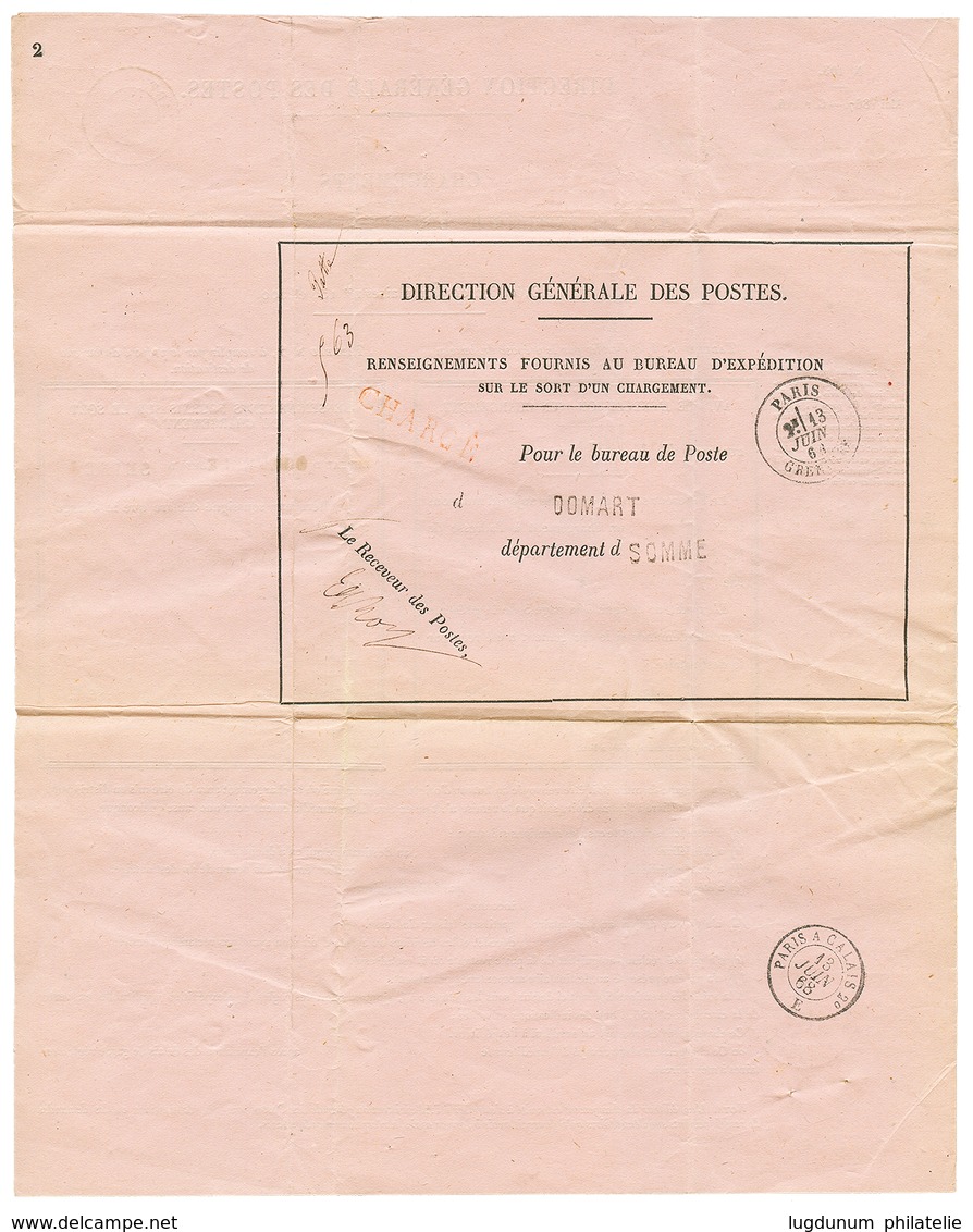1866 10c(n°28) Obl. GC 1315 Sur AVIS DE RECEPTION (type Spécial) De DOMART. Document Complet. TTB. - 1863-1870 Napoléon III Lauré