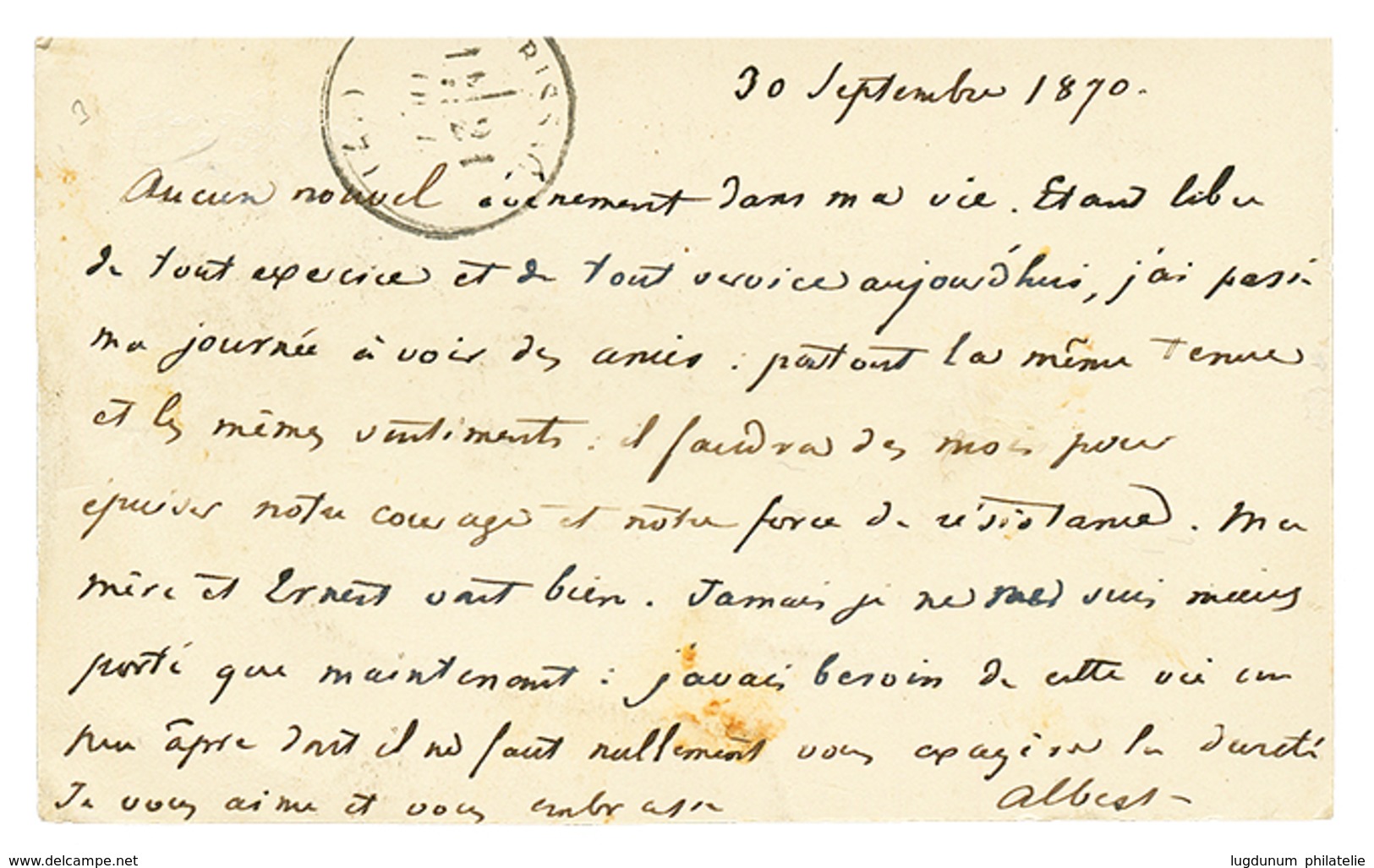 10c(n°28) Obl. PARIS 30 Sept 70 Sur Carte Pour BRISSAC. TB. - Guerre De 1870