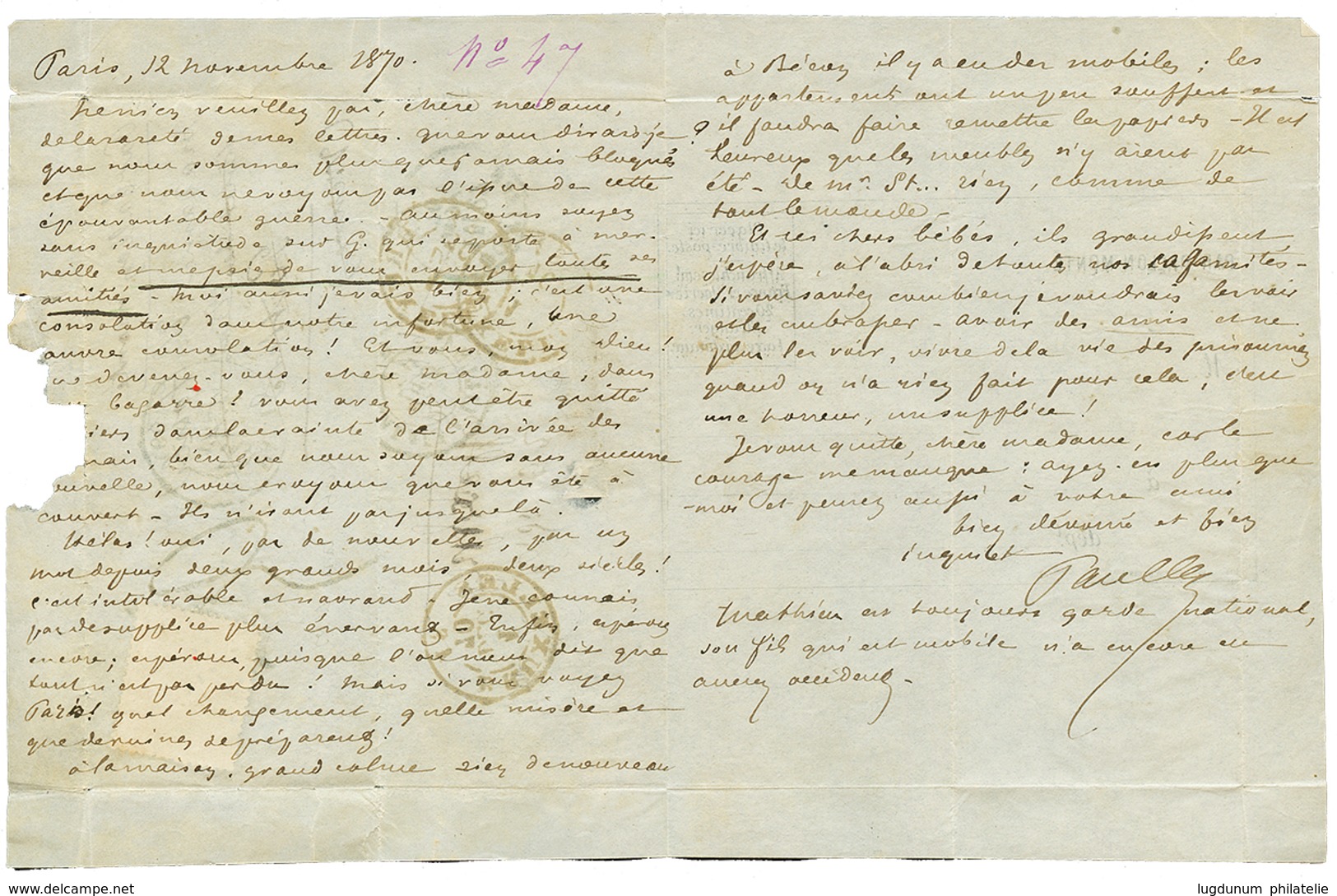 1870 20c(n°29) Obl. Etoile + PARIS 12 Nov 70 + Taxe 3 Tampon Sur Lettre Avec Texte Pour POITIERS Réexpédiée à BRUXELLES  - Guerre De 1870