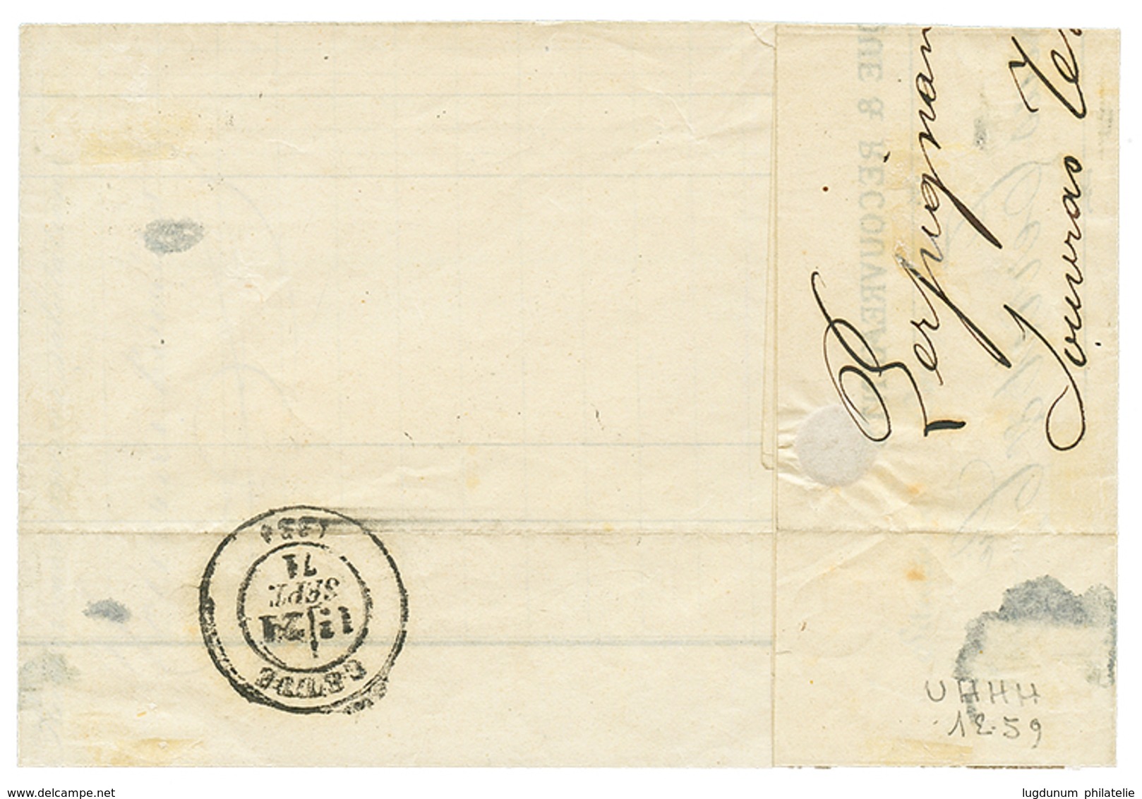 1871 5c BORDEAUX(n°42) VERT Jaune Trés Fonçé Sur Lettre De PERPIGNAN. Signé SCHELLER. Superbe. - 1870 Emisión De Bordeaux