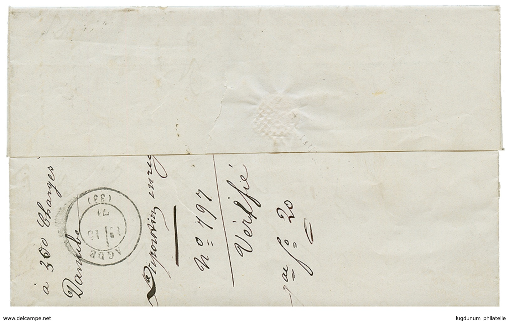 1871 2 Ex. Du 10c BORDEAUX(n°43) + 2 Ex. Du 10c EMPIRE(n°28) Sur Lettre De MARSEILLE. Des Défauts, Mais Combinaison Exce - 1870 Emisión De Bordeaux