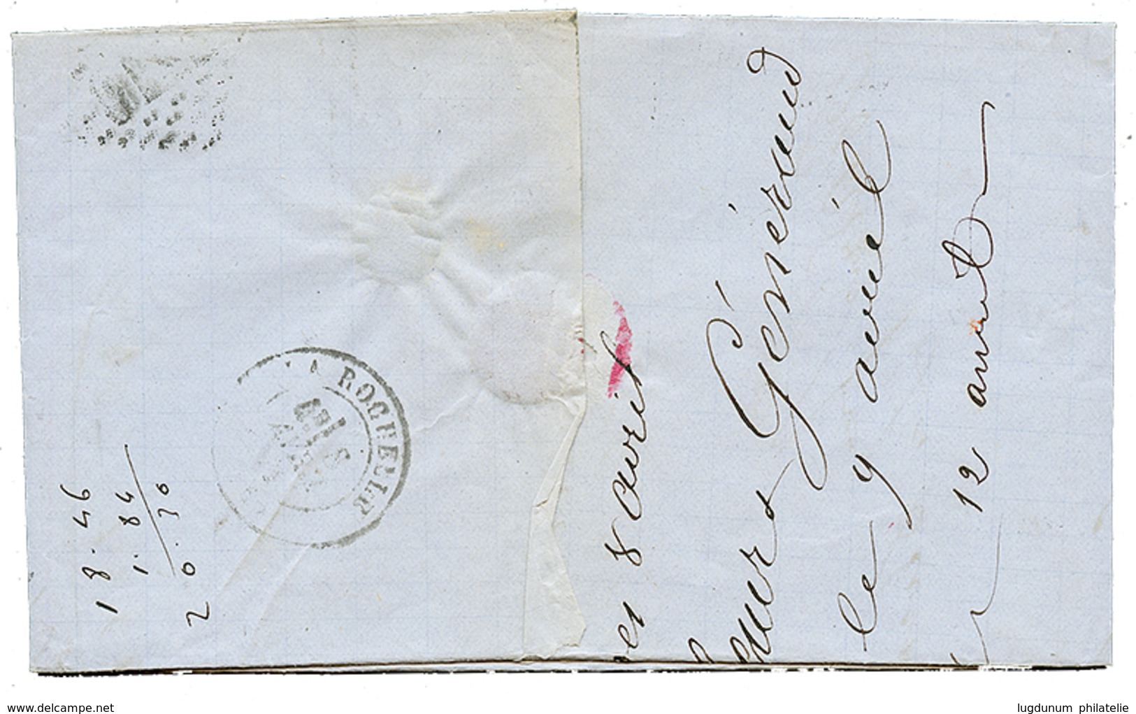 PIQUAGE De MARENNES Sur 20c BORDEAUX : 1871 20c BORDEAUX Avec Piquage Spécial Sur Lettre De MARENNES. Trés Rare Avec émi - 1870 Emisión De Bordeaux