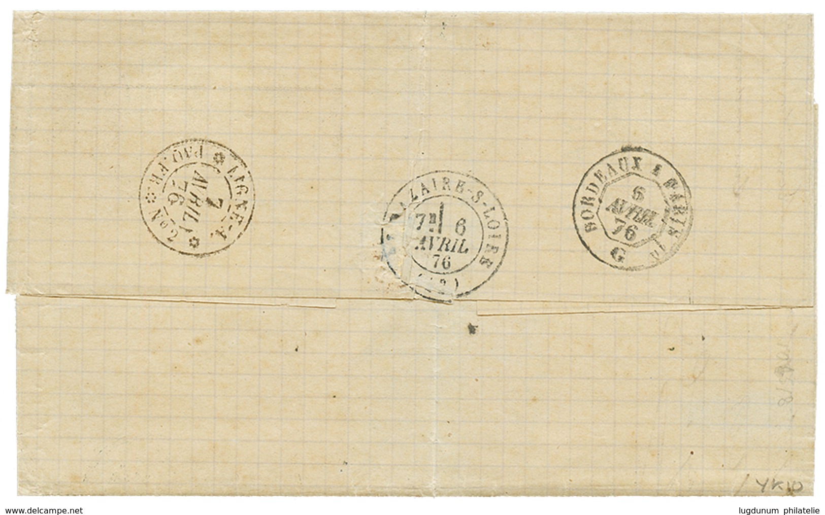 1876 CERES 10c + 40c+ 80c Obl. BORDEAUX Sur Lettre Pour SANTA ANA (SALVADOR). Destination RARE. TTB. - 1871-1875 Cérès