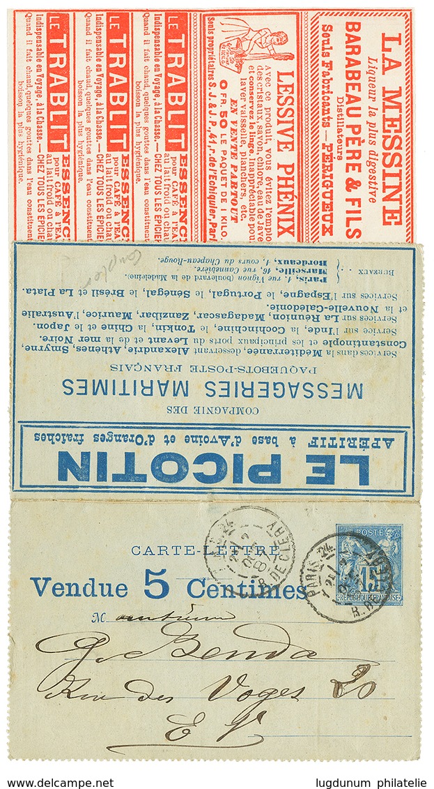 1887 CARTE LETTRE ANNONCES 15c "VENDU 5 CENTIMES" Obl. PARIS . Rare Complet. TB. - Autres & Non Classés