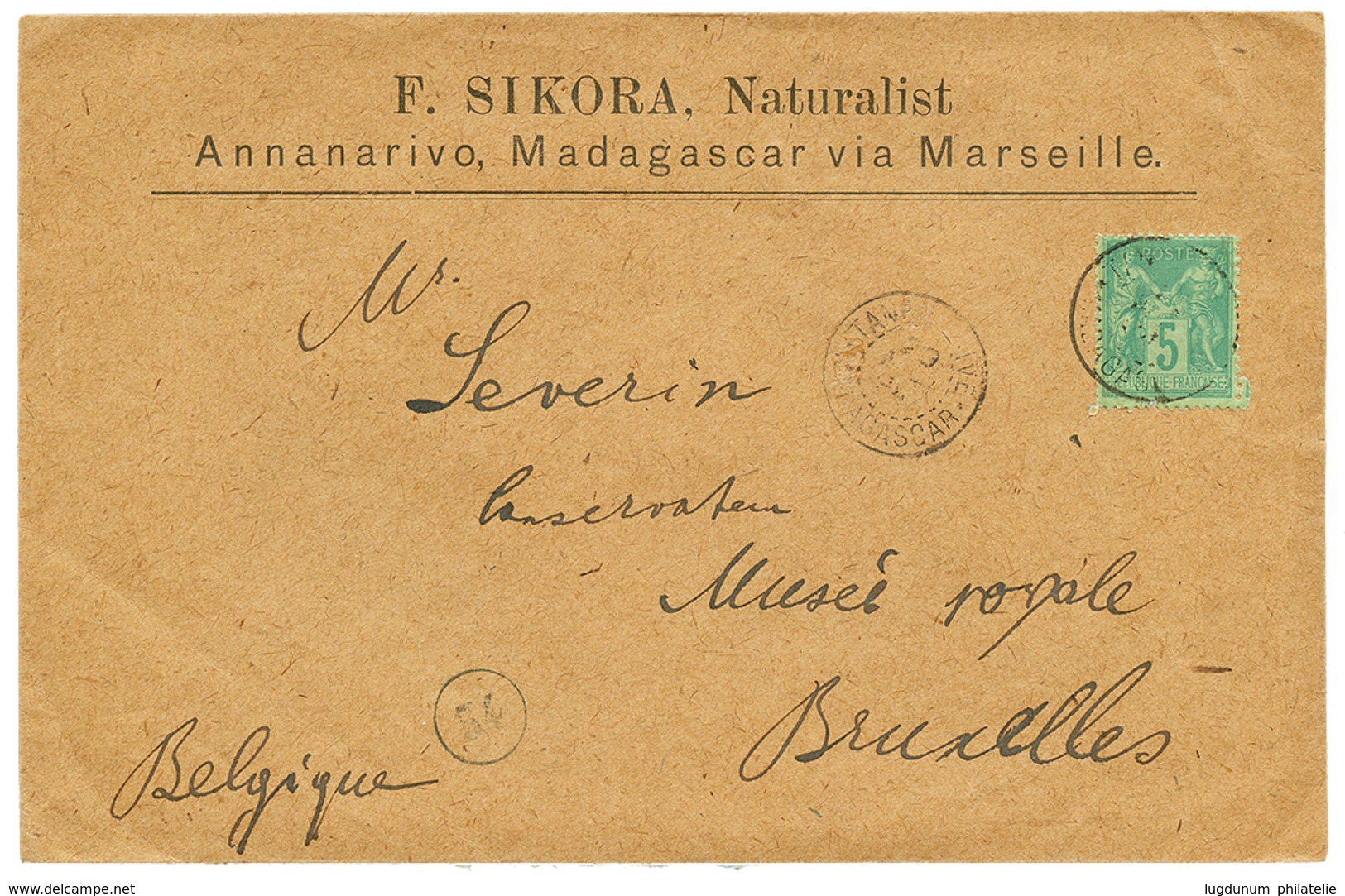 "Type SAGE Utilisé à MADAGASCAR" : 5c Obl. ANTANANARIVO MADAGASCAR Sur Env. Avec Entête Imprimée Pour La BELGIQUE. Tarif - Autres & Non Classés