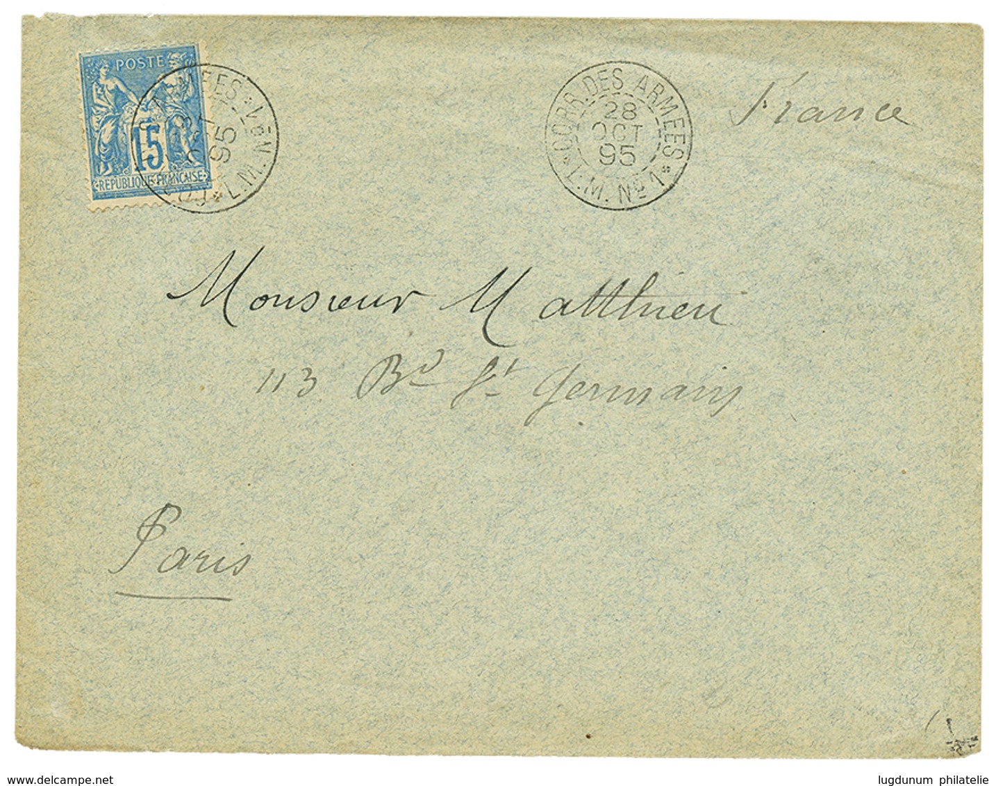 189515c SAGE Obl. CORR. DES ARMEES L.M N°1 Sur Enveloppe Pour PARIS. Superbe. - Autres & Non Classés