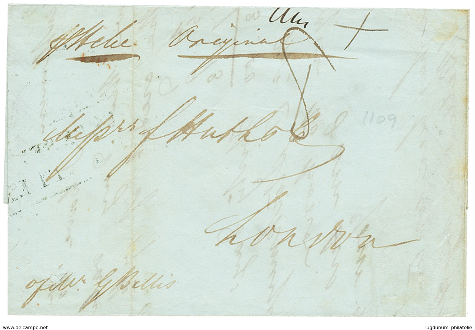 1841 GUERNESEY SHIP LETTER Au Verso D'une Lettre Avec Texte De RIO DE JANEIRO (BRESIL) Pour LONDON. Rare. TTB. - 1701-1800: Précurseurs XVIII