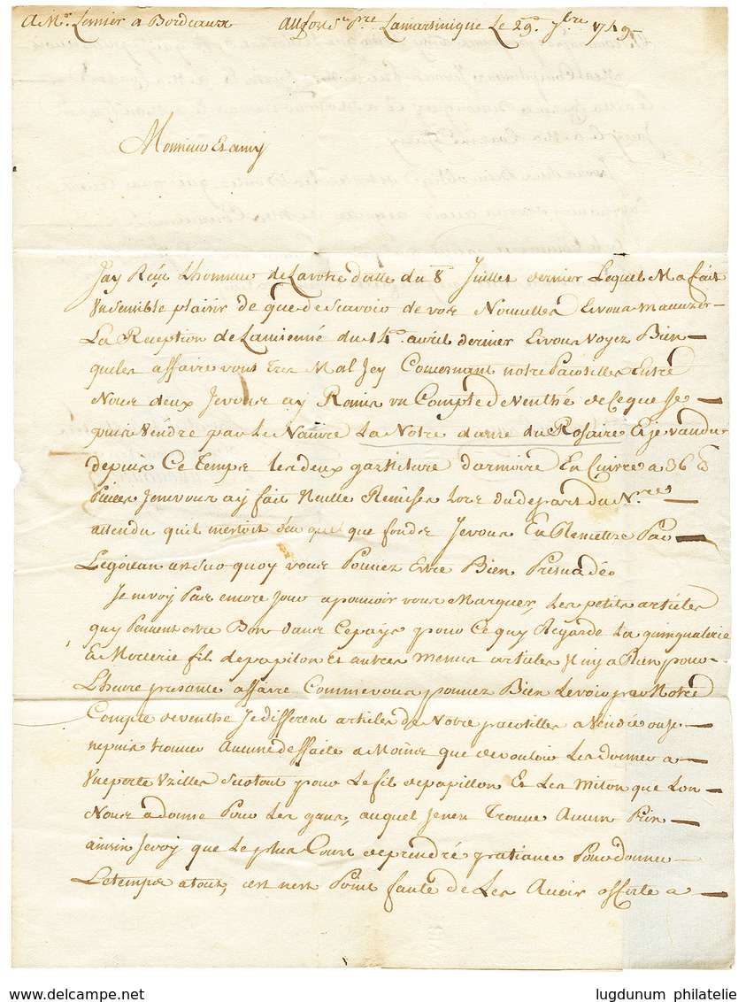 1749 Cachet PORT LOUIS Sur Lettre Avec Texte Daté "Au Fond De La MARTINIQUE" Pour BORDEAUX. RARE. TTB. - Maritieme Post