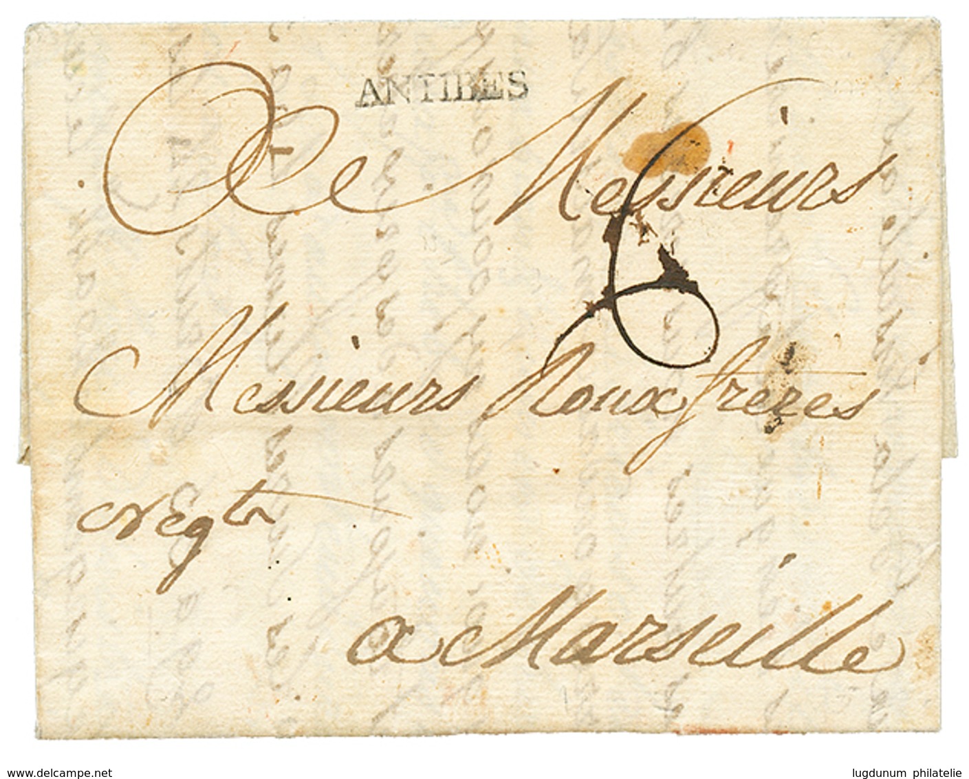 1767 Cachet ANTIBES Sur Lettre Avec Texte De POINTE A PITRE Pour MARSEILLE. Entrée Rare. TTB. - Poste Maritime