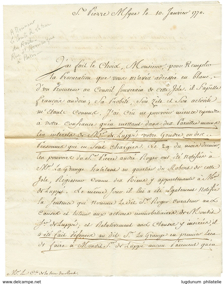 1770 COL. PAR PORT-LOUIS Sur Enveloppe Avec Texte De ST PIERRE MARTINIQUE Pour PARIS. TTB. - Maritieme Post