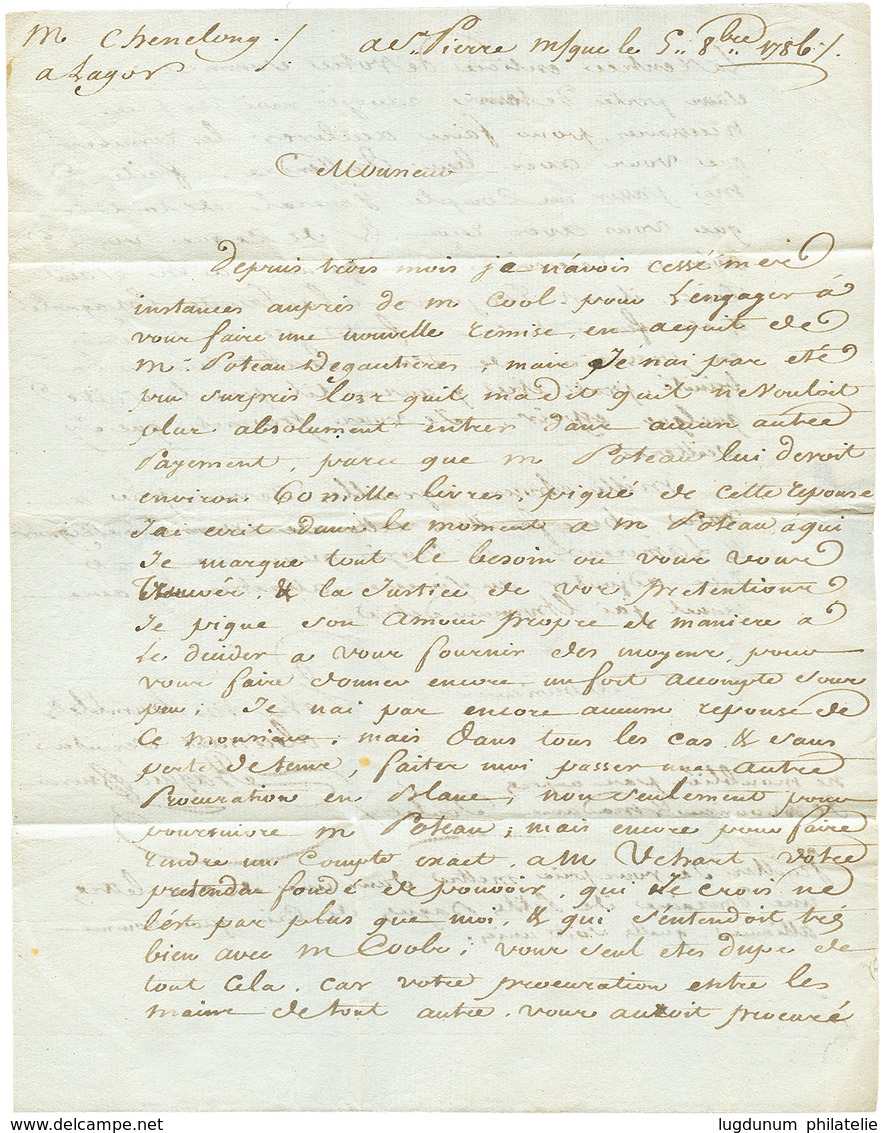 1786 COLONIES PAR LA FLOTTE + Verso DEBOURSE De PAU Manuscrit Sur Lettre Avec Texte De ST PIERRE MARTINIQUE Pour PAU Red - Posta Marittima