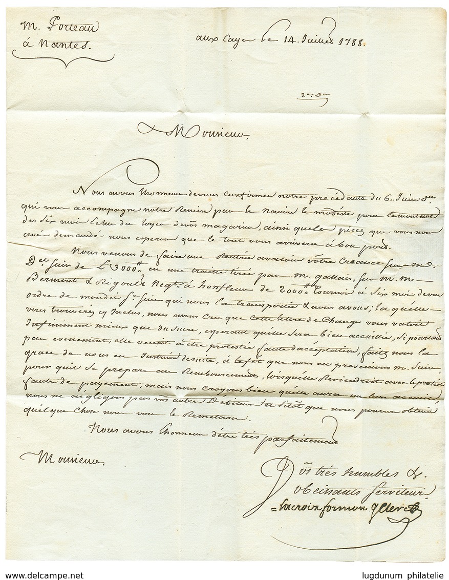 HAITI : 1788 Petit Cachet COLONIES Sur Lettre Avec Texte Daté "AUX CAYES" Pour La FRANCE. Superbe. - Correo Marítimo