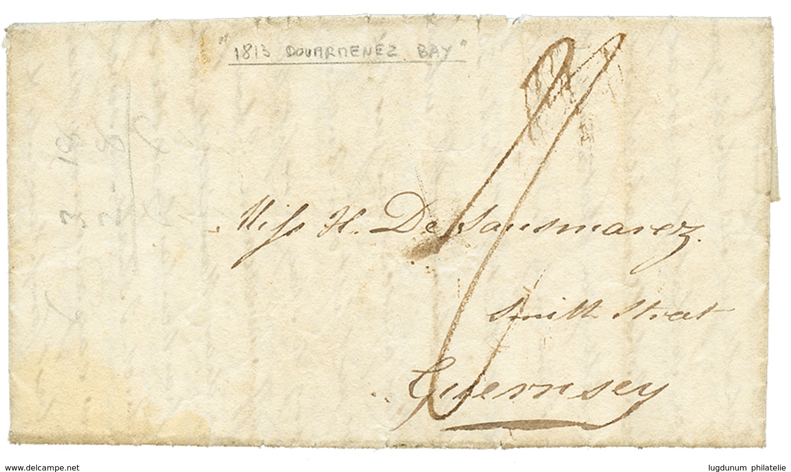 "BAIE De DOUARMENEZ" : 1813 Taxe "2/" Sur Lettre D'un Navire De Guerre Anglais Avec Texte Daté " H.M.S PYRAMUS At Anchor - Poste Maritime