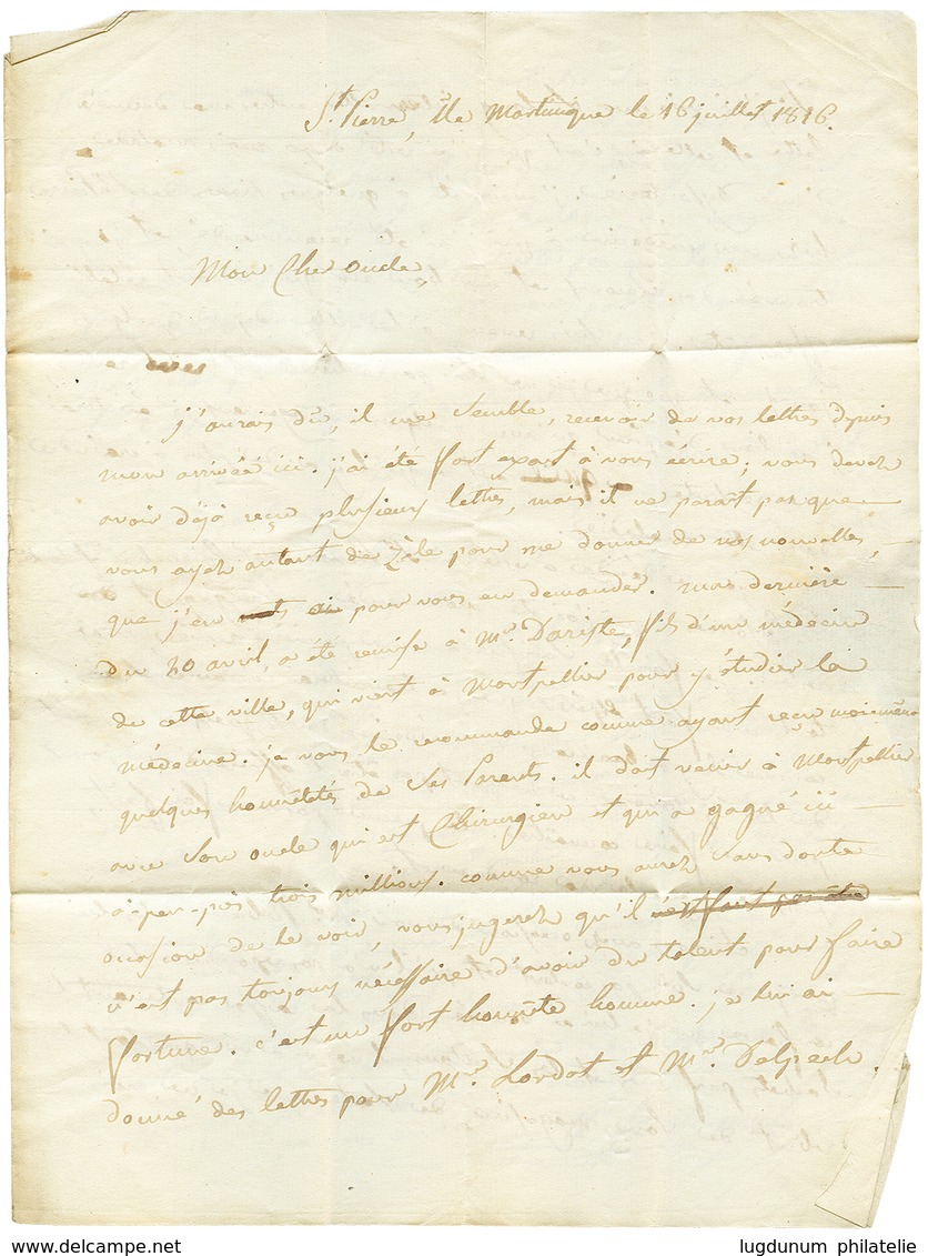 1816 COLONIES PAR ROCHEFORT + MARTINIQUE (type Rare) Sur Lettre Avec Texte Daté "ST PIERRE MARTINIQUE" Pour MONTPELLIER. - Maritieme Post