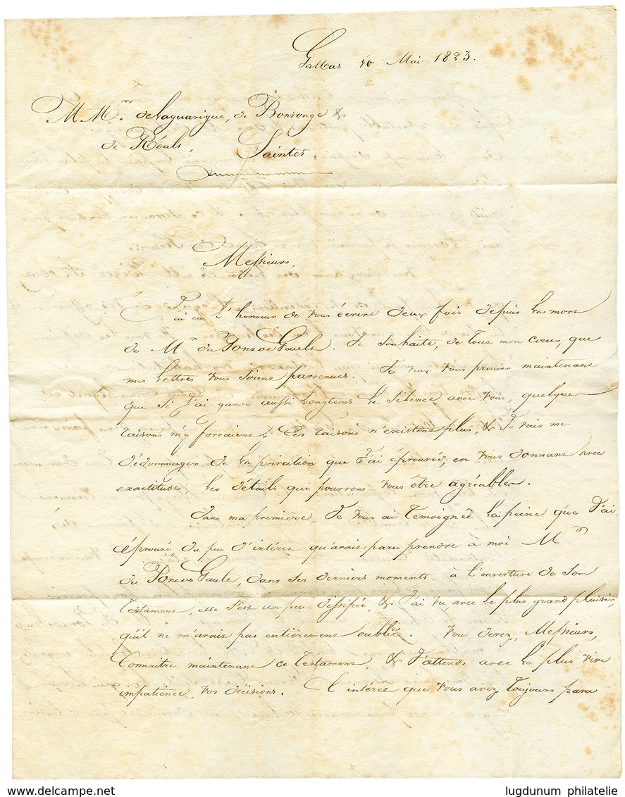 1823 COLONIES PAR BREST Sur Lettre Avec Texte Daté "GALBAS" Pour SAINTES. RARE Origine. TTB. - Poste Maritime