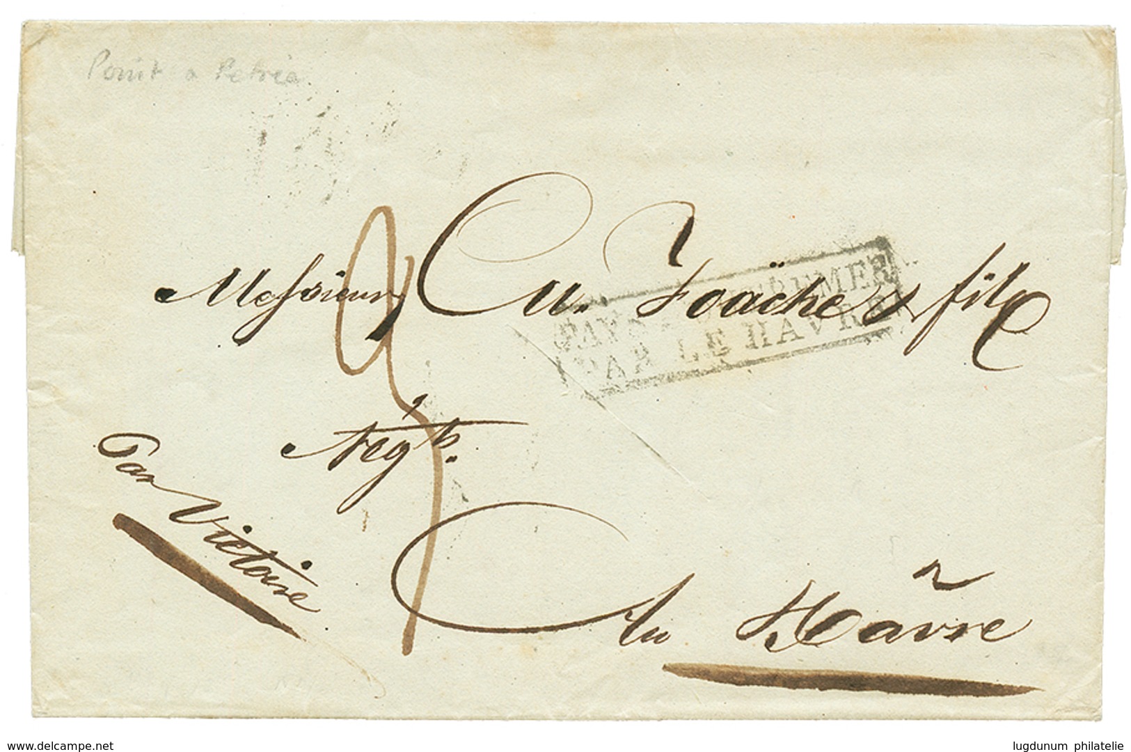 1834 Cachet Rare PAQUEBOT LA VICTOIRE/CAP. FOUET/HAVRE ET GUADELOUPE Au Verso D'une Lettre Avec Texte De POINTE-A-PITRE  - Poste Maritime