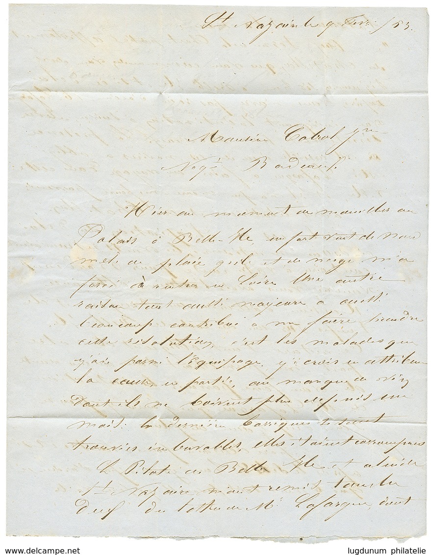 1853 Taxe 35 D.T + COLONIES PAR NANTES Sur Lettre Avec Texte De ST NAZAIRE Pour BORDEAUX. Superbe. - Correo Marítimo