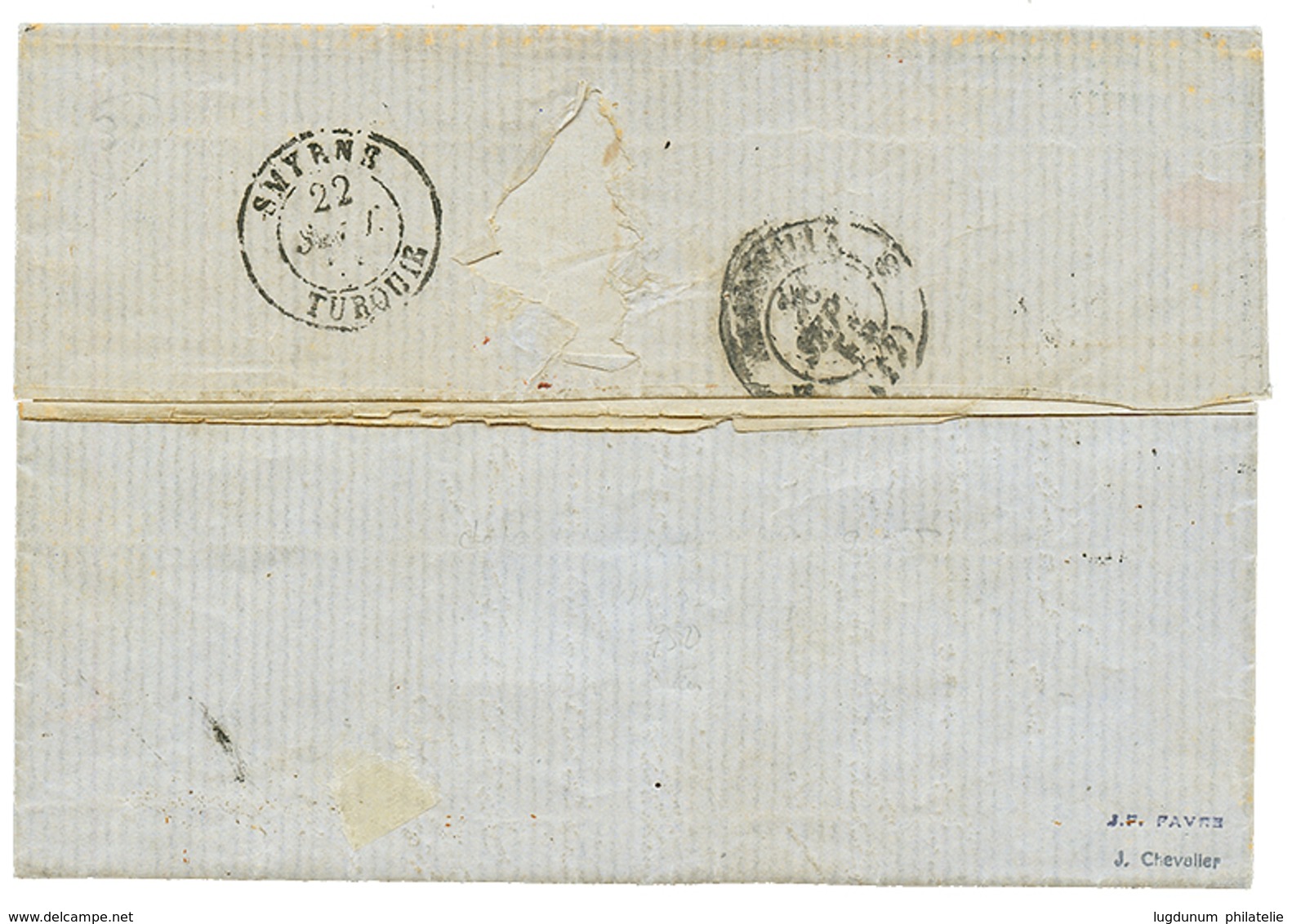 1855 VATICAN ° Taxe 10 Sur Lettre Avec Texte De CONSTANTINOPLE Pour MARSEILLE. Verso, SMYRNE. TTB. - Poste Maritime