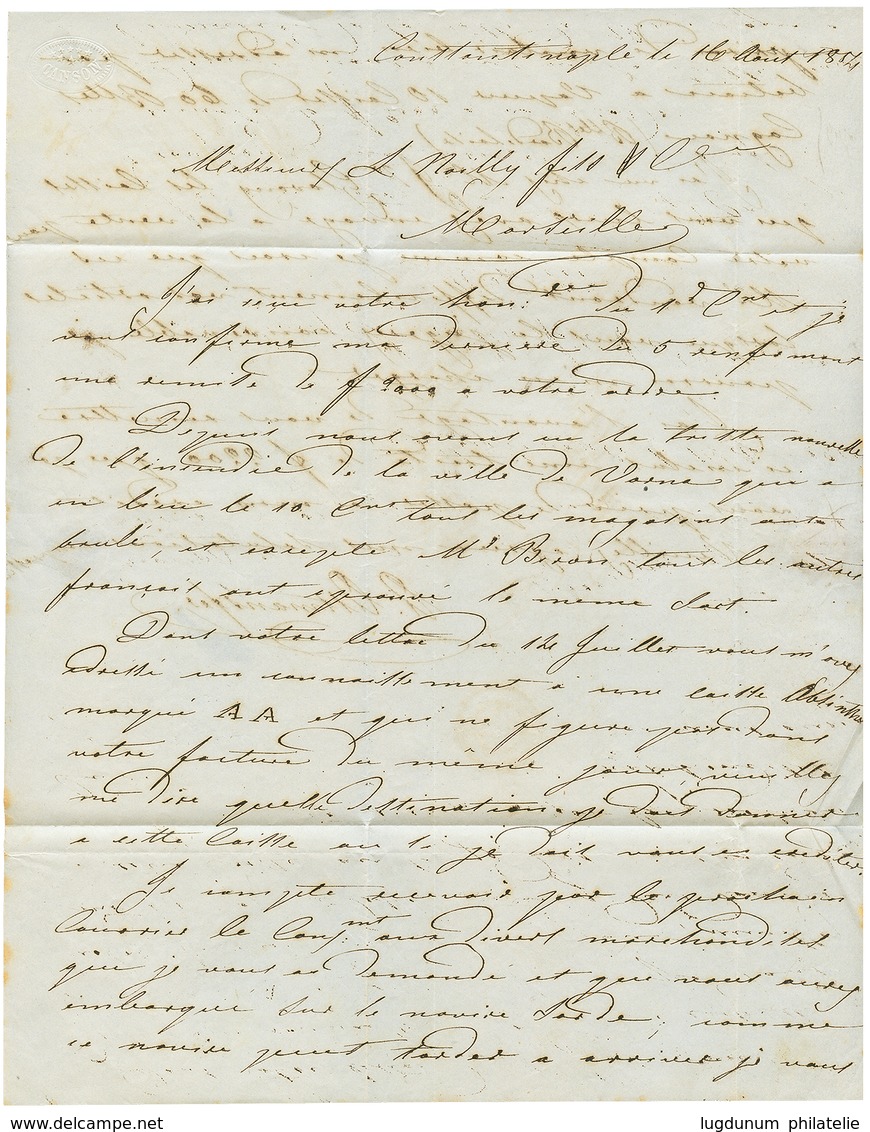 1855 THABOR 17 Aout 55 + Taxe 10 Suir Lettre Avec Texte De CONSTANTINOPLE Pour MARSEILLE. TB. - Correo Marítimo