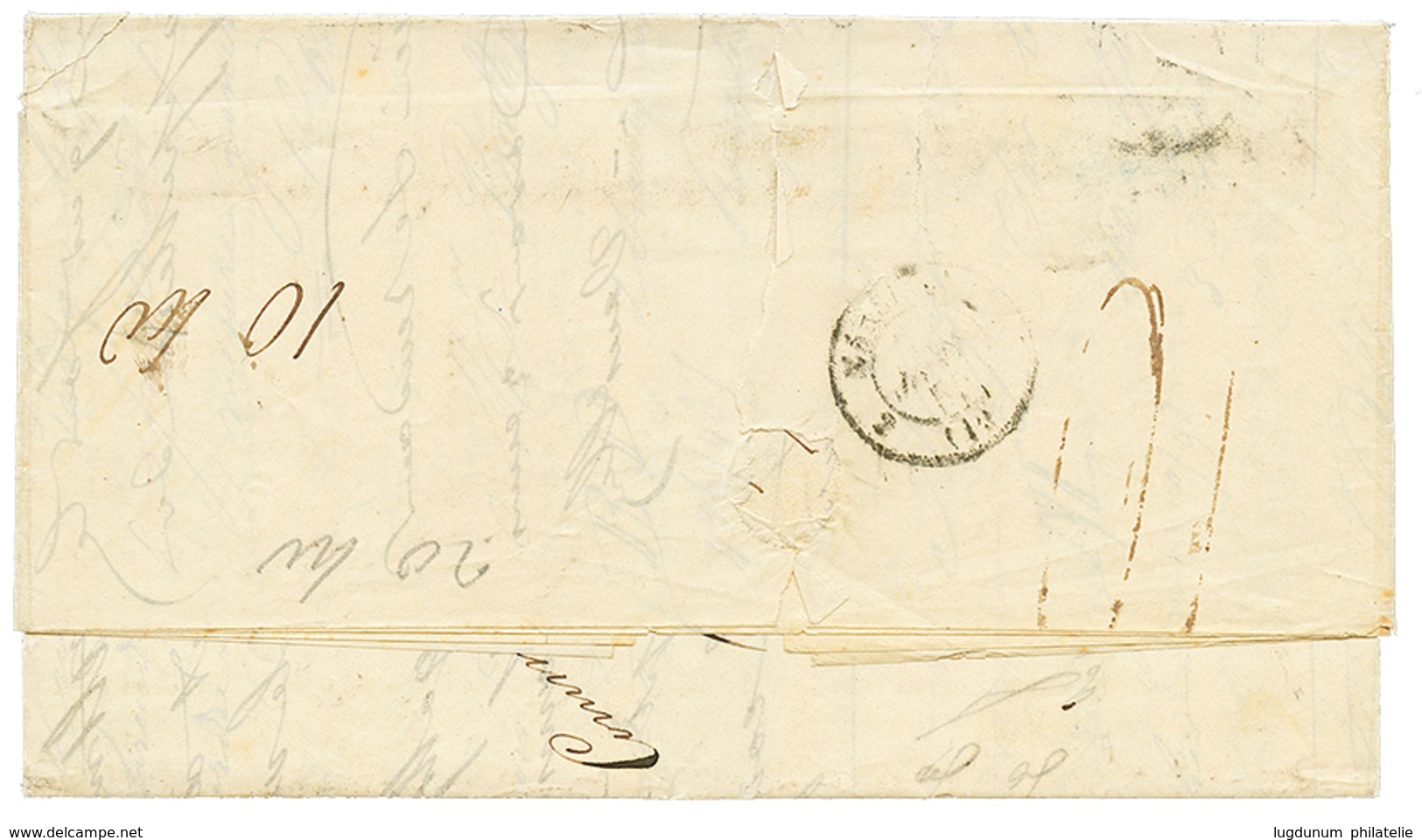1855 TELEMAQUE + Taxe 40 (quadruple Port) Sur Lettre De CONSTANTINOPLE Pour MARSEILLE. Rare. TTB. - Maritieme Post