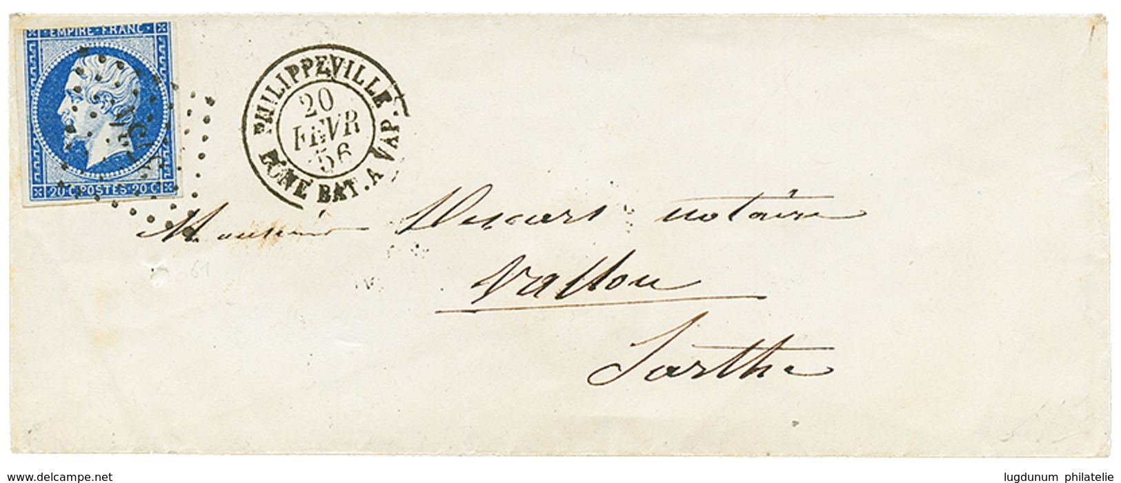 1856 20c(n°14) Pd Obl. PC 3734 + PHILIPPEVILLE BONE BAT. A VAP. Sur Env. Pour La FRANCE. TTB. - Maritieme Post