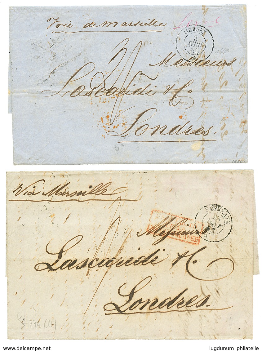 2 Lettres 1856 MERSEY Pour LONDRES Et 1856 EUPHRATE Pour LONDRES. TTB. - Posta Marittima