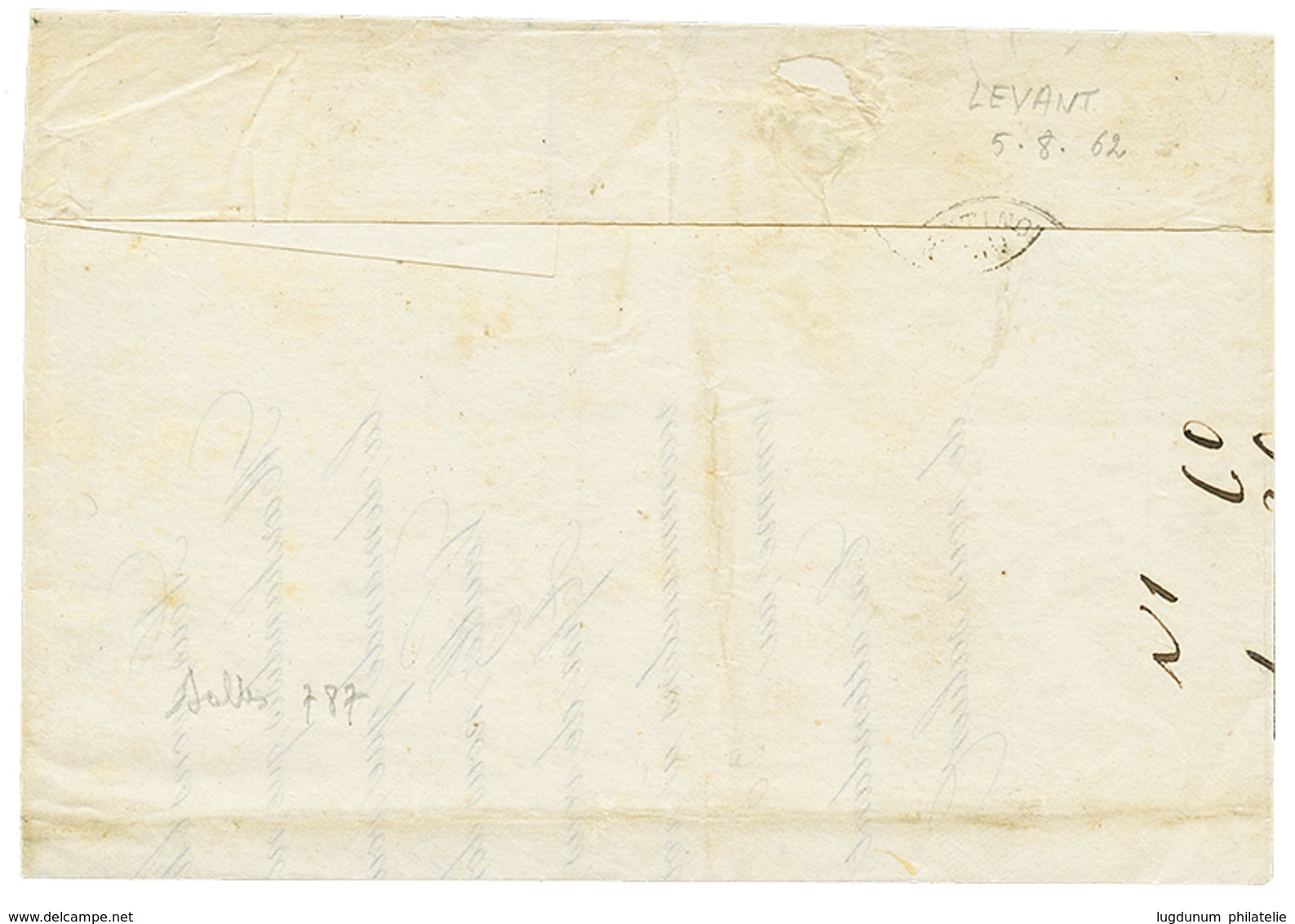 1862 20c(n°14)x2 Obl. ANCRE + JOURDAIN 5 Aout 62 Sur Lettre Pour CONSTANTINOPLE. TB. - Correo Marítimo