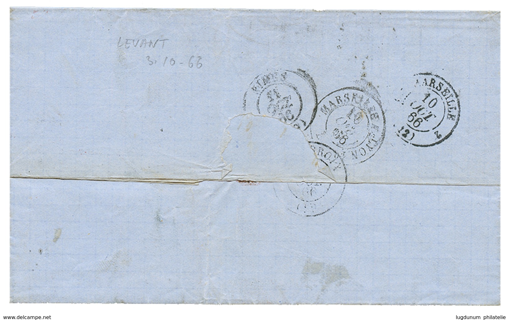 "NIEMEN" : 1866 40c(n°23) Obl. ANCRE + NIEMEN 3 Oct 66 Sur Lettre De CONSTANTINOPLE Pour La FRANCE. Paquebot RARE. TB. - Poste Maritime