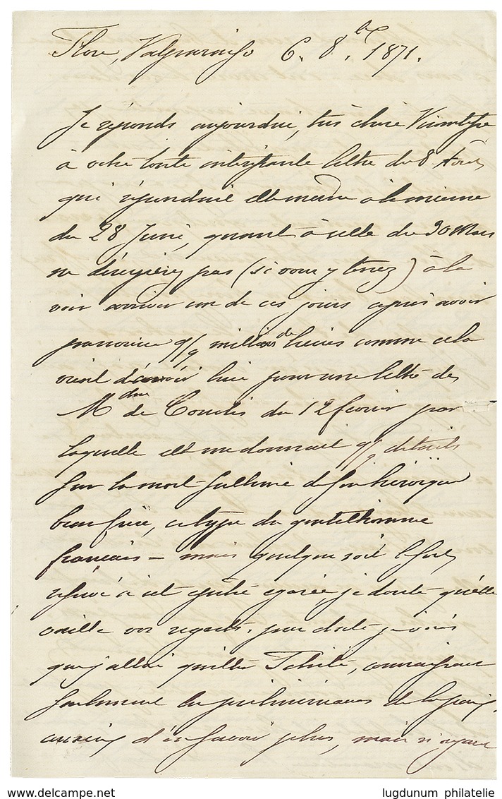 1871 PANAMA PAQ FR. A N°1 + Taxe 40c Rouge (rare) Sur Enveloppe Avec Texte De VALPARAISO Pour La FRANCE. Combinaison Tré - Poste Maritime