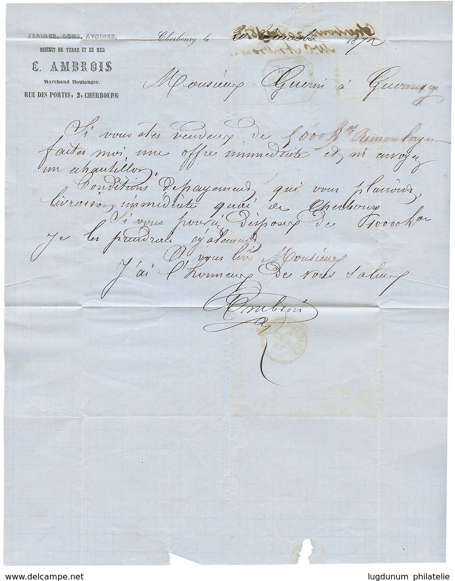 "BOITE MOBILE De CHERBOURG" : 1872 FRANCE Paire 15c CERES (1 Ex. Pd) Obl. Killer Anglais 723 + SOUTHAMPTON/FRANCE/M.B Su - Poste Maritime