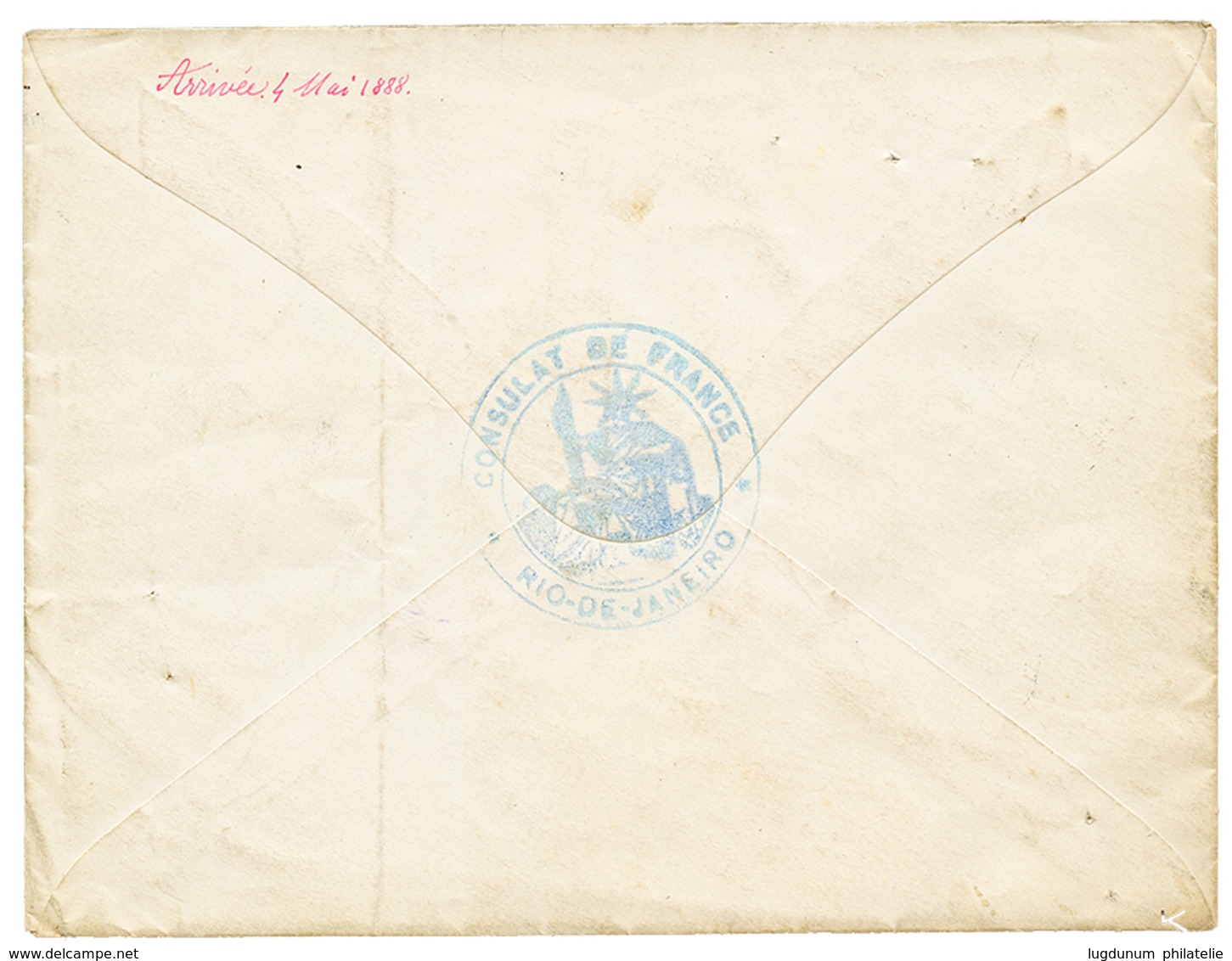 "BRESIL" : 1888 LIGNE J PAQ FR N°1 + CONSULAT DE FRANCE A RIO DE JANEIRO + TAXE 5c+ 15c + 30c Sur Env. Pour PARIS. RARE. - Poste Maritime