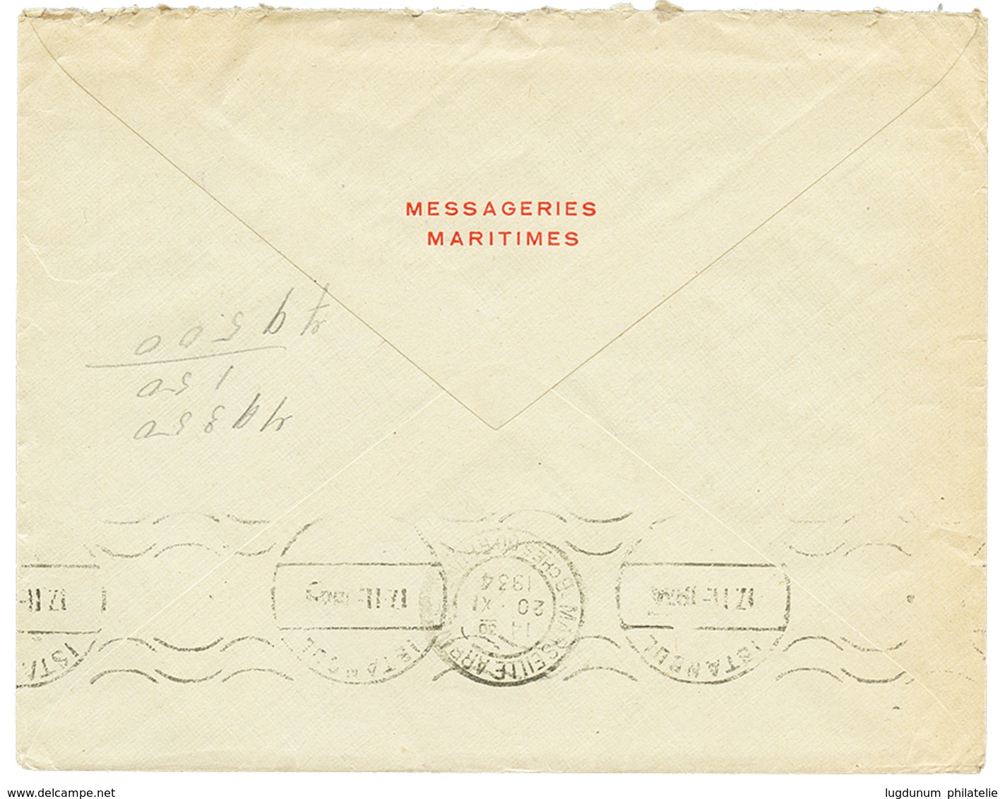 1934 50c PAIX Obl. MESSAGERIES MARITIME/ NAUTONAPHTE MARECHAL JOFFRE Sur Env. D' ISTANBUL. TTB. - Poste Maritime