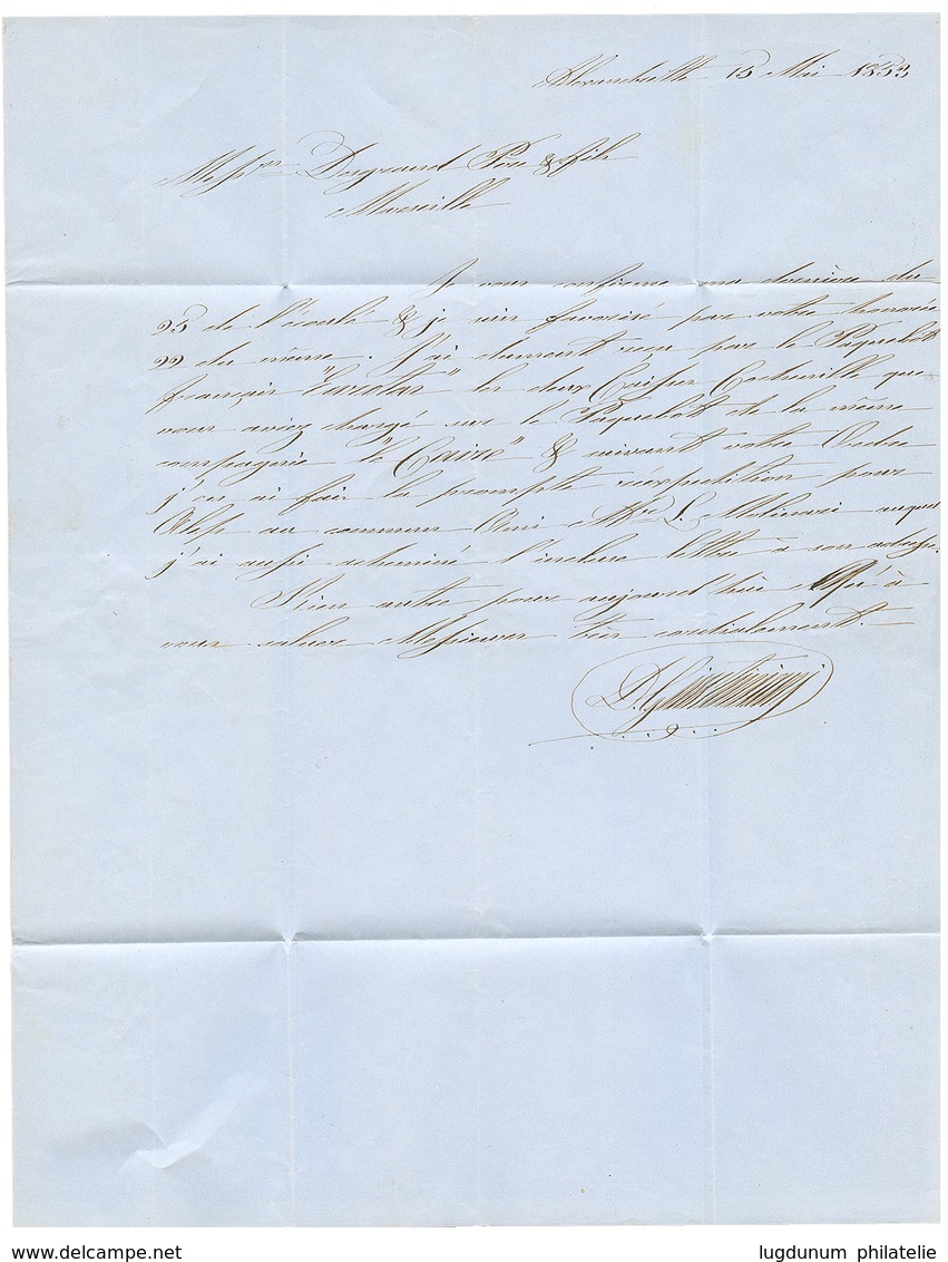 1853 Trés Rare Cursive ALEXANDRETTE + Taxe 20 Sur Lettre Avec Texte Pour La FRANCE. Quelques Piéces Connues. Certificat  - Otros & Sin Clasificación