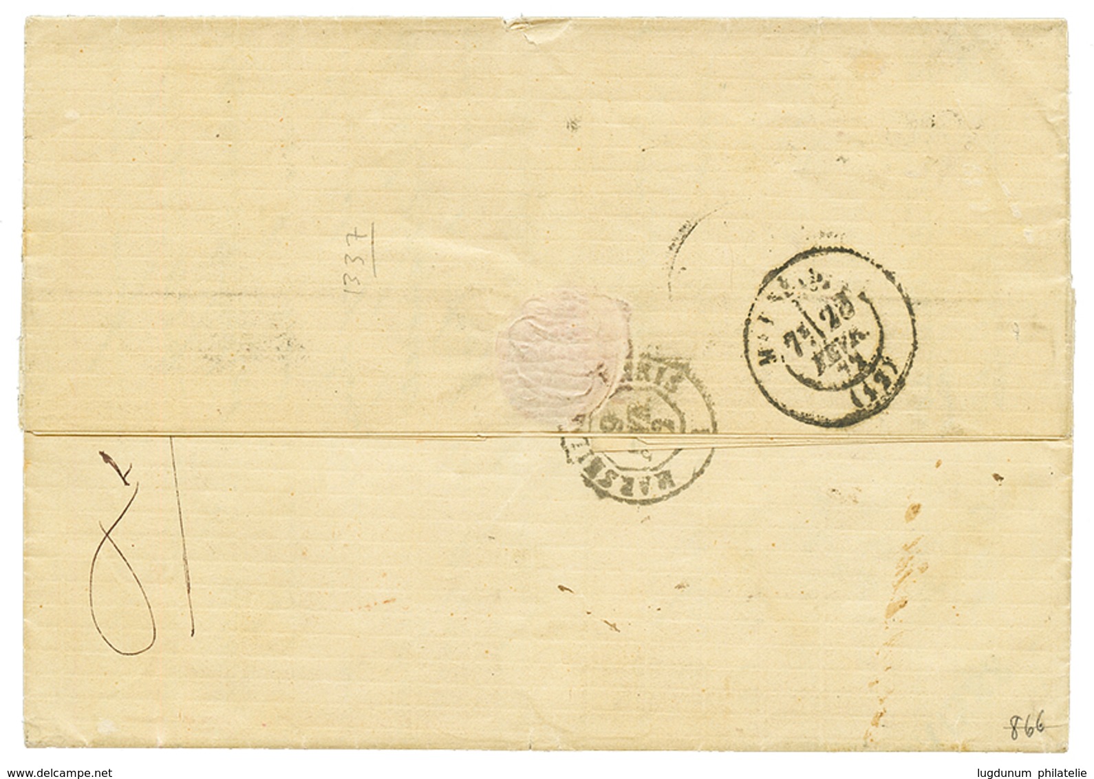 1872 40c SIEGE(n°38)x6 Obl. ANCRE + CONSTANTINOPLE PAQ FR. U N°1 Sur Lettre Pour PARIS. Double Port à 2F40. Signé J.F BR - Autres & Non Classés