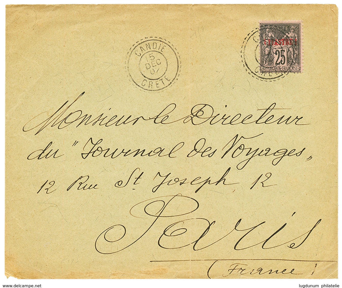 CRETE : 1902 1P S/ 25c Sage Obl. CANDIE CRETE Sur Enveloppe Pour PARIS. Superbe. - Otros & Sin Clasificación