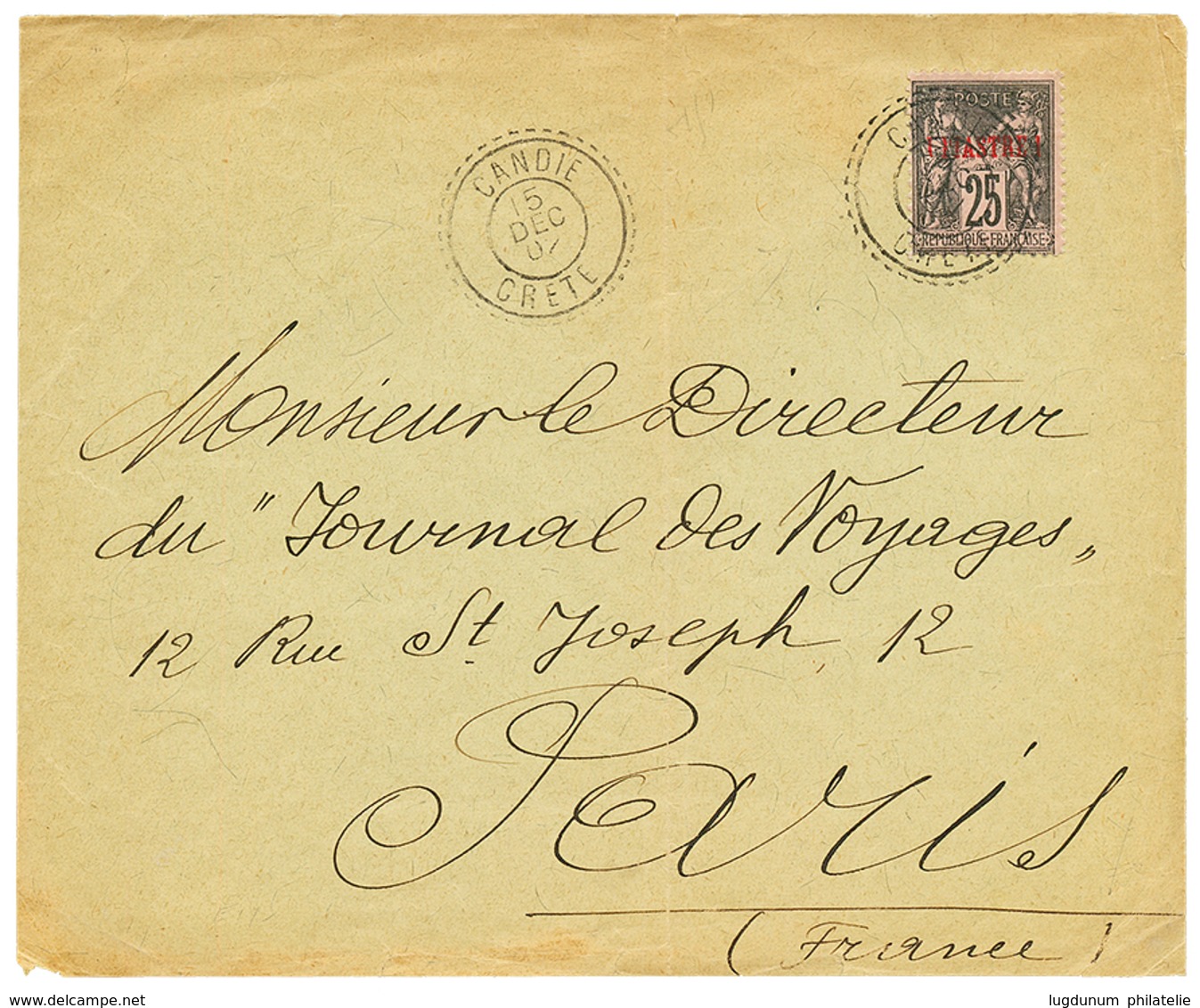 CRETE : 1902 1P S/ 25c Sage Obl. CANDIE CRETE Sur Enveloppe Pour PARIS. Superbe. - Autres & Non Classés