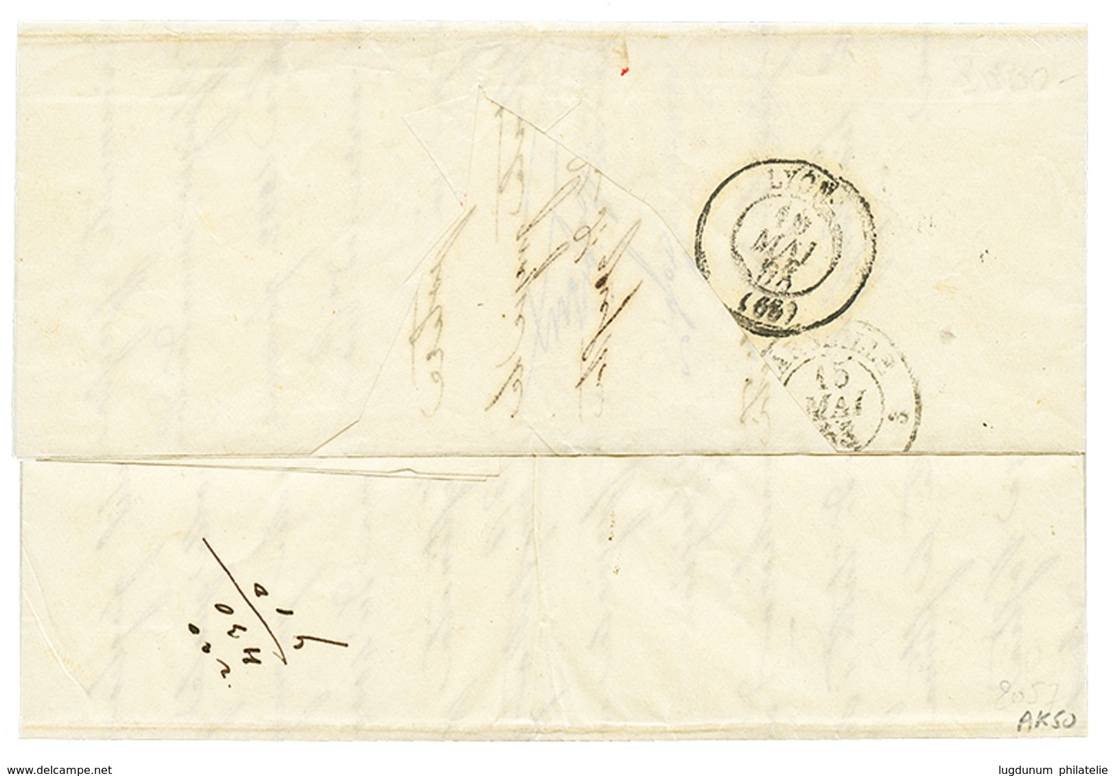 "METELINE" : 1853 Cursive METELIN + Taxe 10 + SMYRNE TURQUIE Sur Lettre Pour La FRANCE. RARE. TB. - Autres & Non Classés