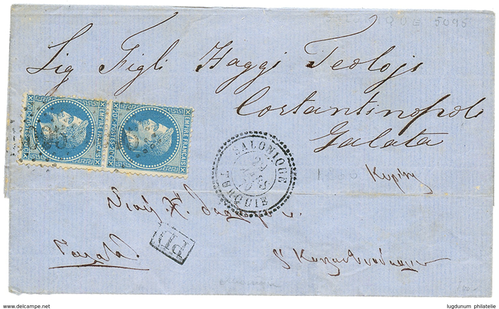 18670 20c(n°29)x2 Obl. GC 5095 + SALONIQUE TURQUIE Sur Lettre Pour CONSTANTINOPLE. TTB. - Andere & Zonder Classificatie