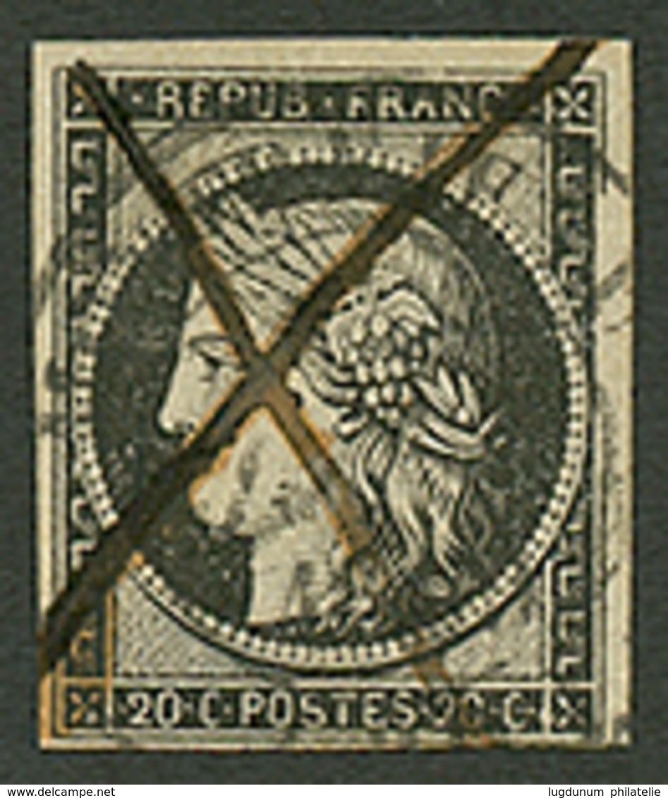 20c Noir(n°3) TB Margé Petit Aminci Obl. Plume Et Type 14 De JANVIER 1849. Signé CALVES. TB - Otros & Sin Clasificación