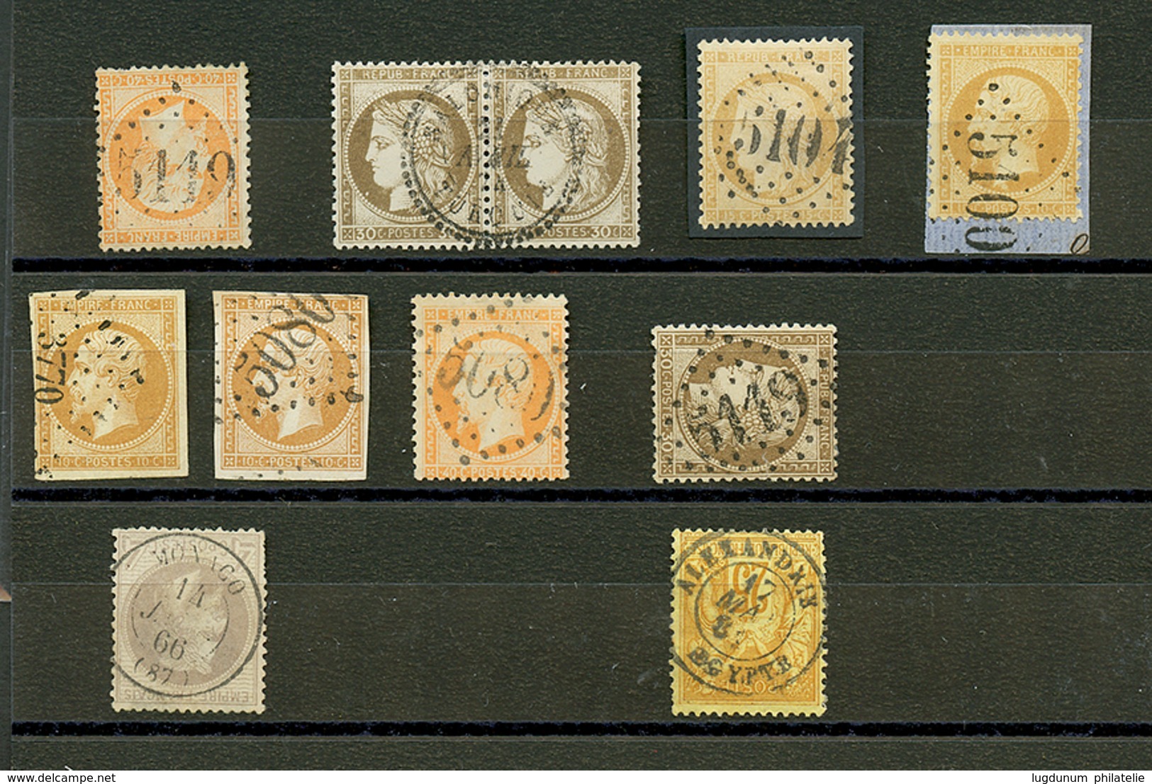 BUREAUX FRANCAIS A L' ETRANGER - Lot De 11 Timbres (GC 5118, 5104, 5100, Cad T.16 MONACO, PC 3770.... TB. - Andere & Zonder Classificatie