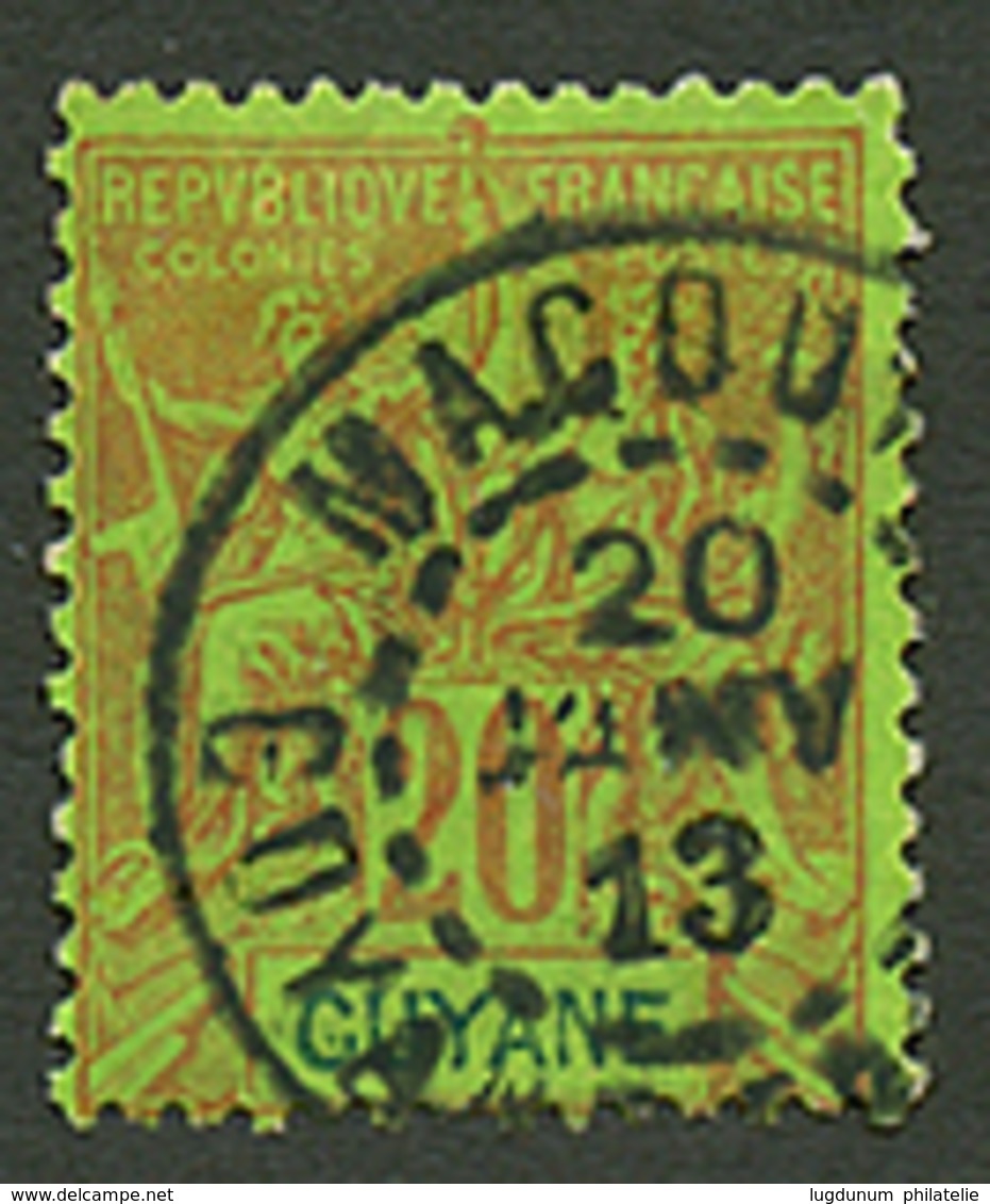 GUYANE : 1913 20c Groupe Obl. MACOUB(A) GUYANE. Bureau Rare. TB. - Autres & Non Classés